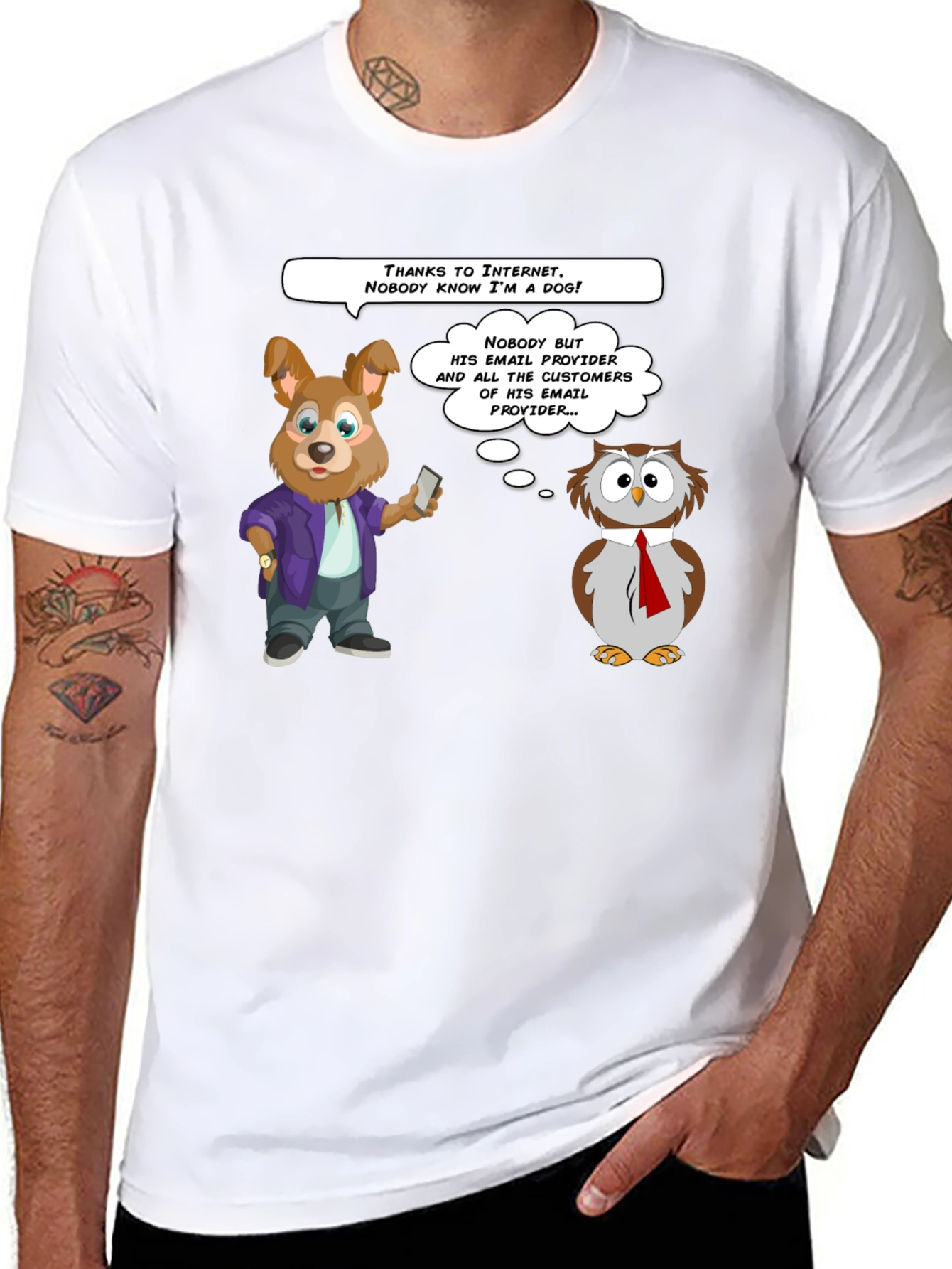 Black Funny Internet Dog & Owl T-Shirt view 8