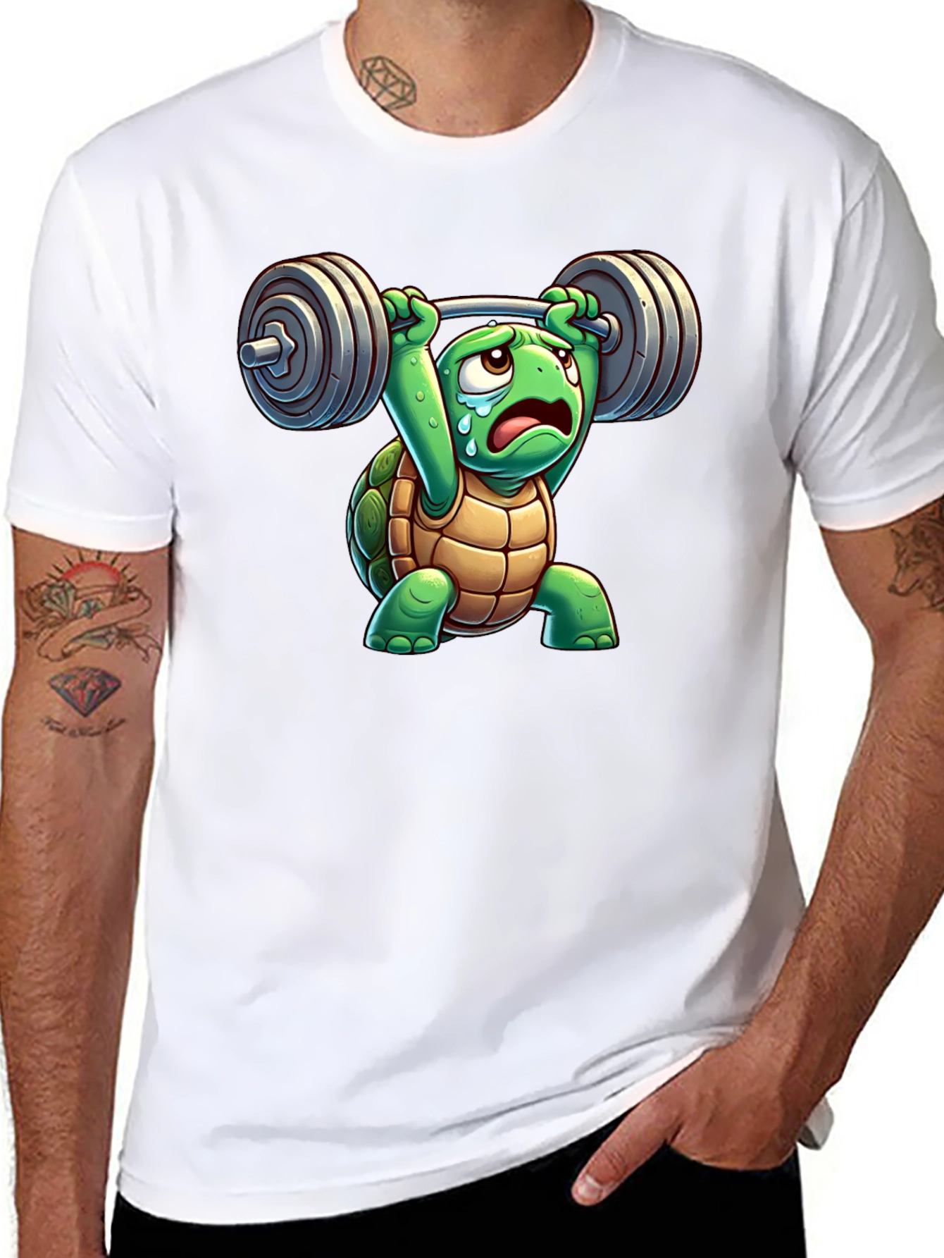 Black Turtle Lifting Weights T-Shirt view 8