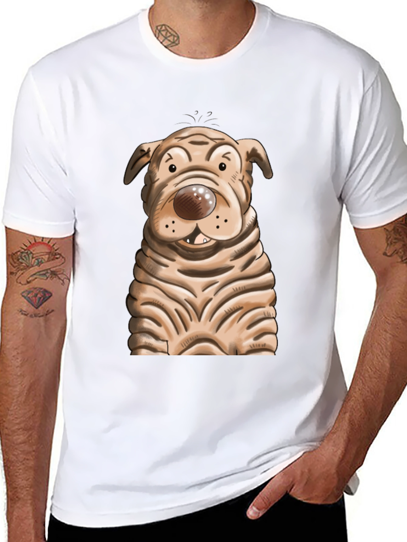 Black Cartoon Dog Graphic T-Shirt - Unisex Crew Neck view 8