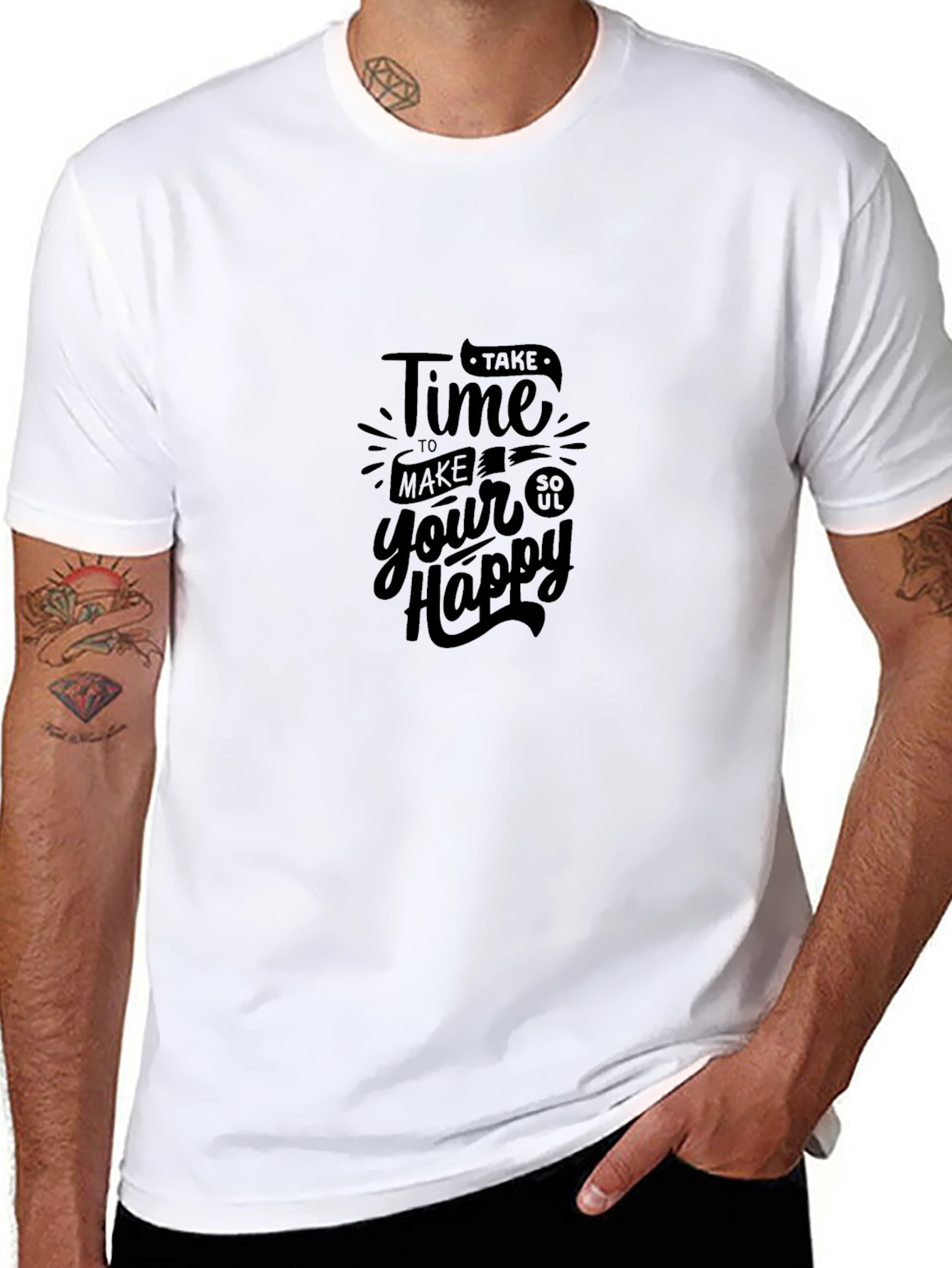 Black Motivational Black T-Shirt - 'Take Time to Make Your Soul Happy' view 8