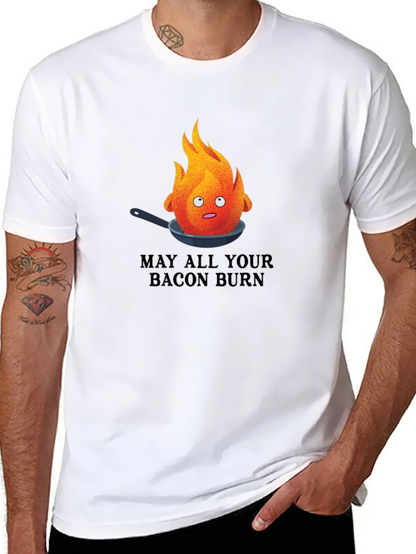 Black May All Your Bacon Burn T-Shirt - Funny Fire Pan Graphic Tee view 8