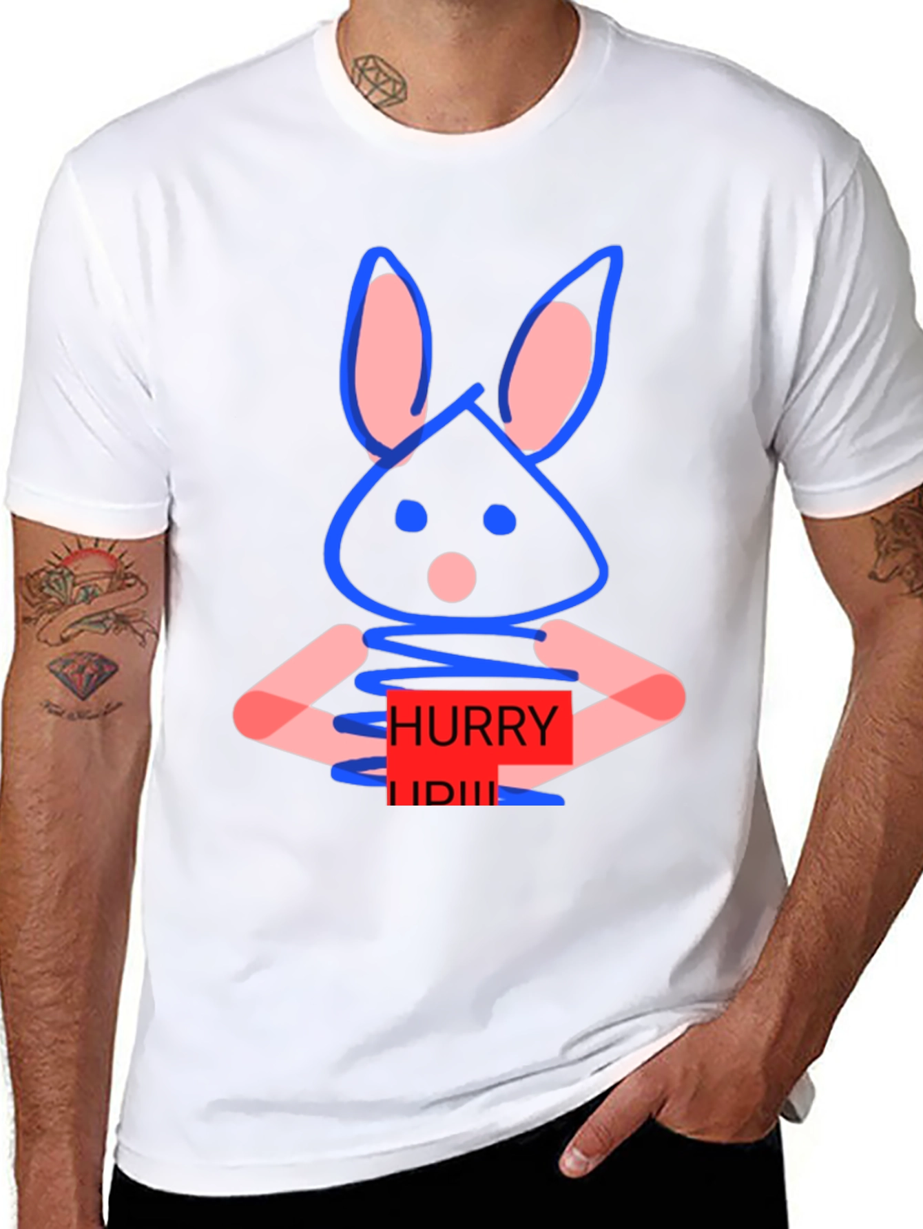 Black Whimsical Bunny Graphic Tee - Hurry Up! Design view 8