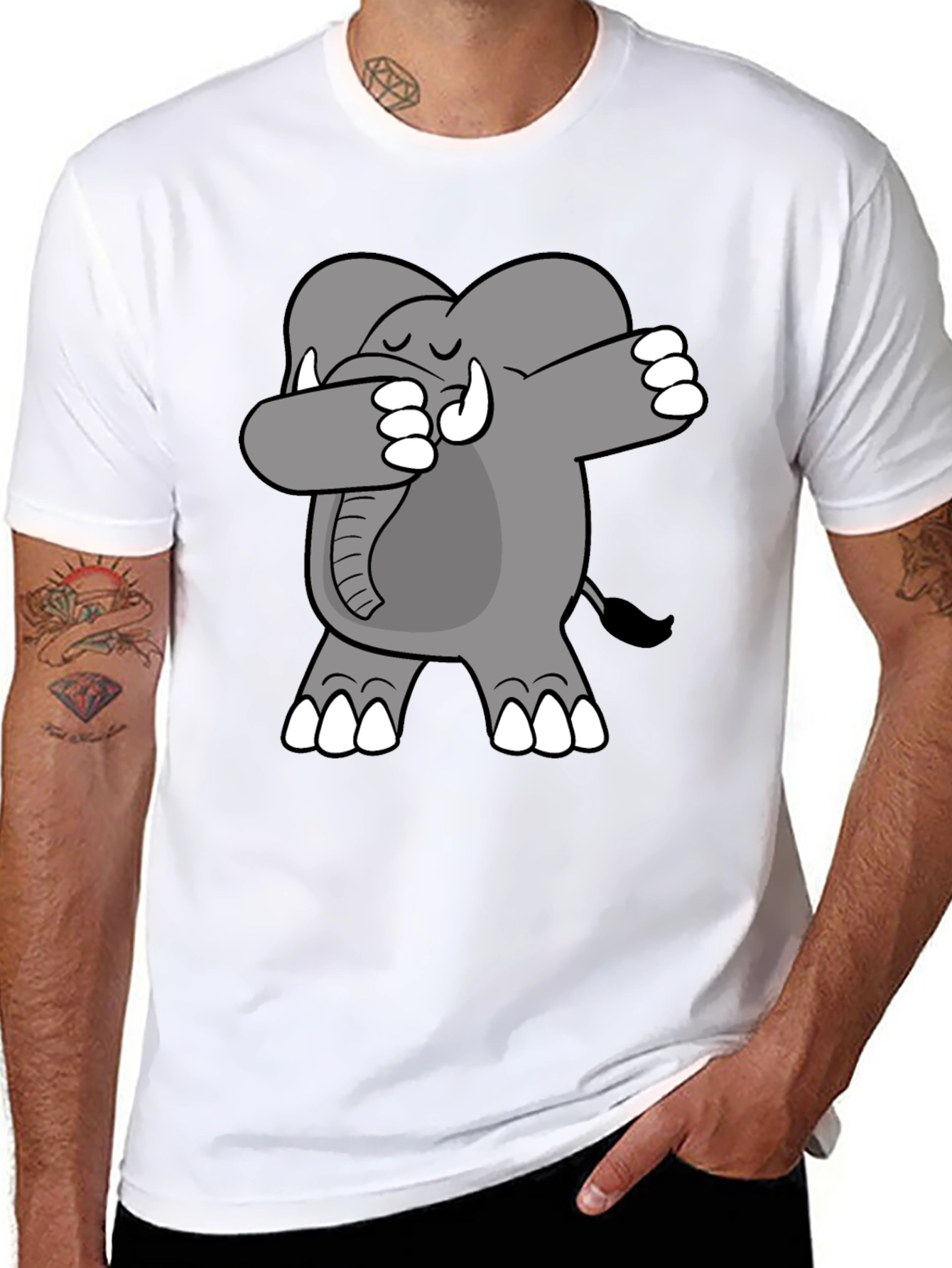 Black Dabbing Elephant Graphic Tee - Black Cotton Shirt view 8