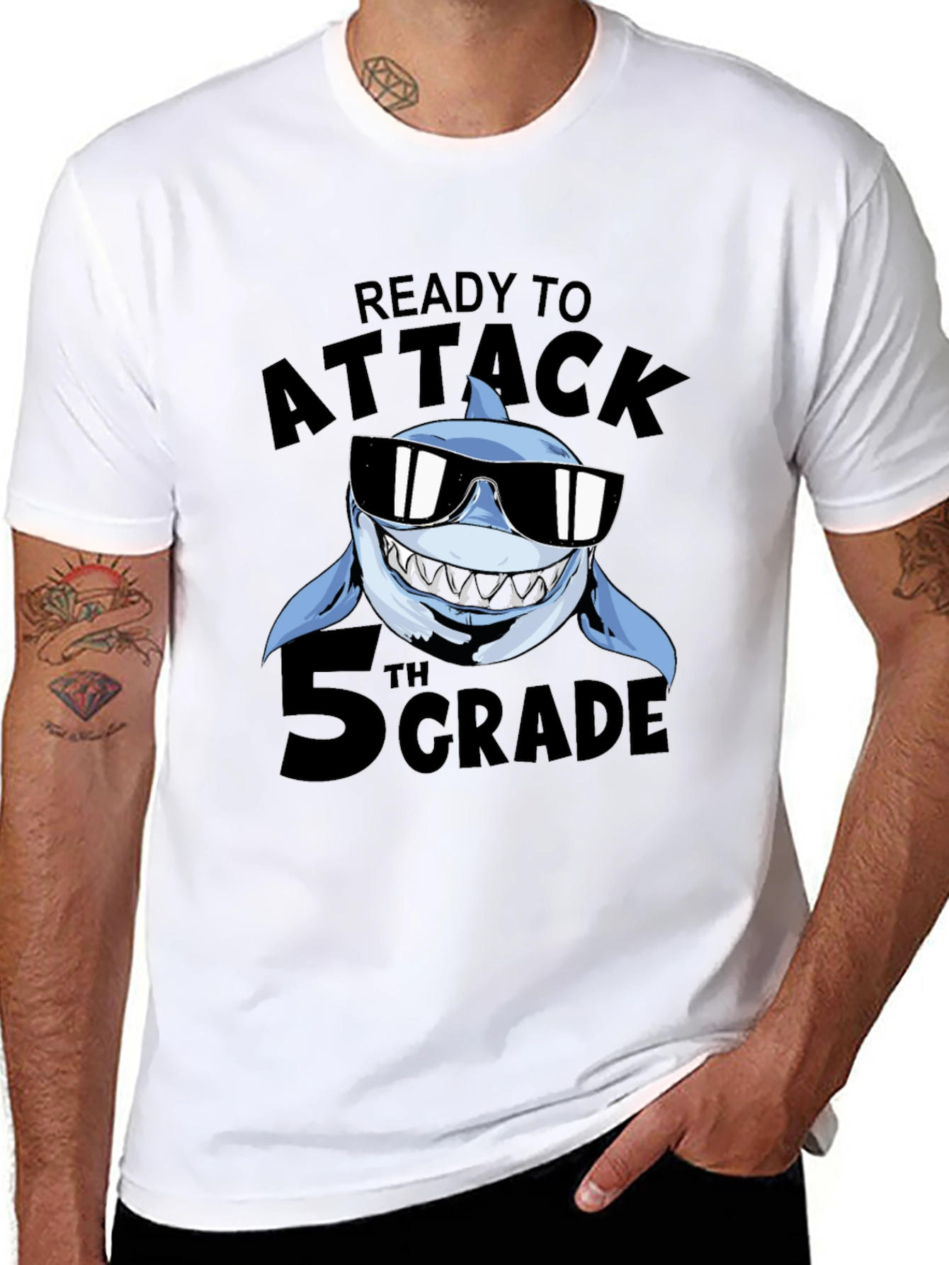 Black Ready to Attack 5th Grade Shark T-Shirt view 8