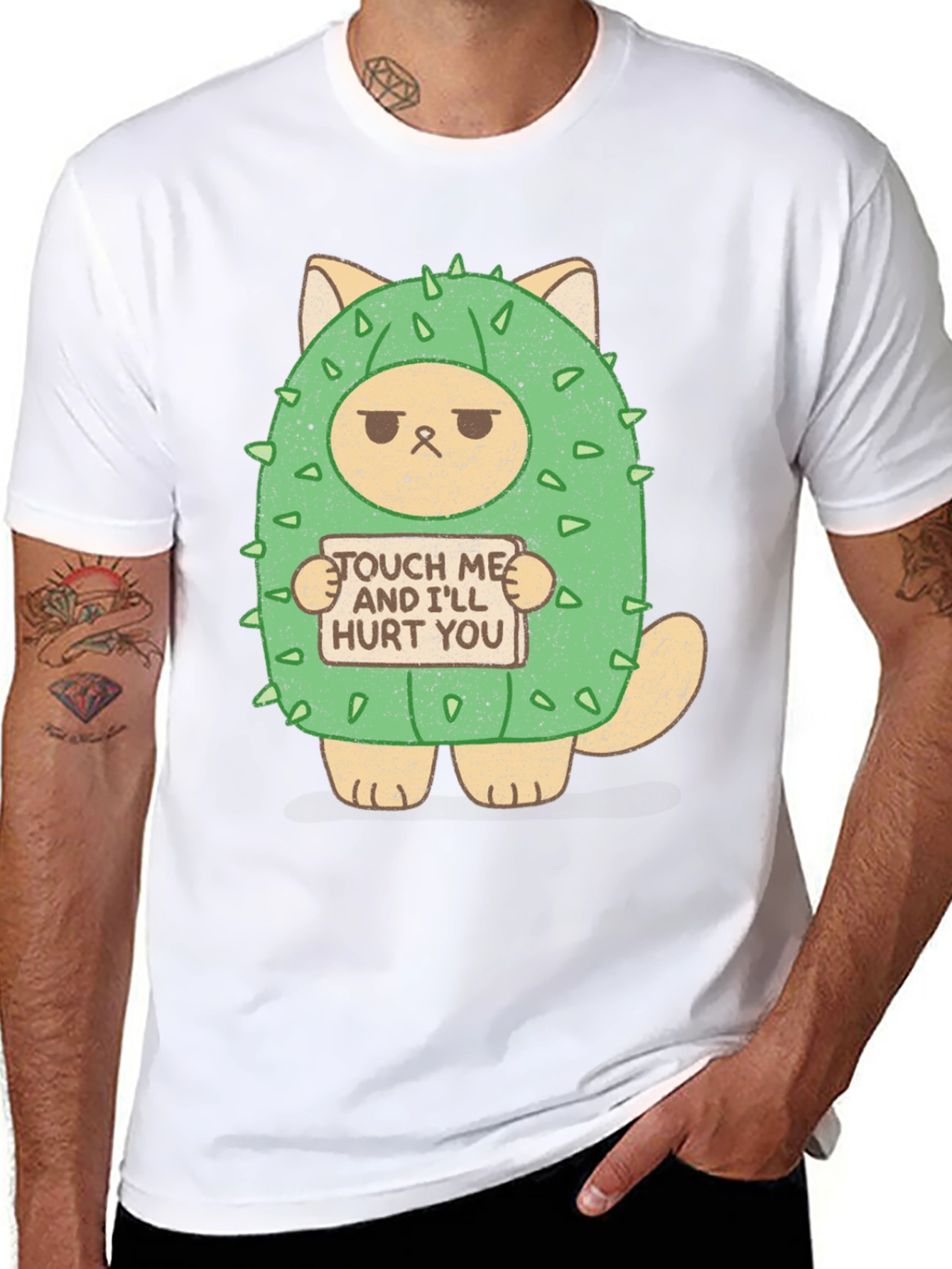Black Cactus Cat T-Shirt - Touch Me and I'll Hurt You! view 8