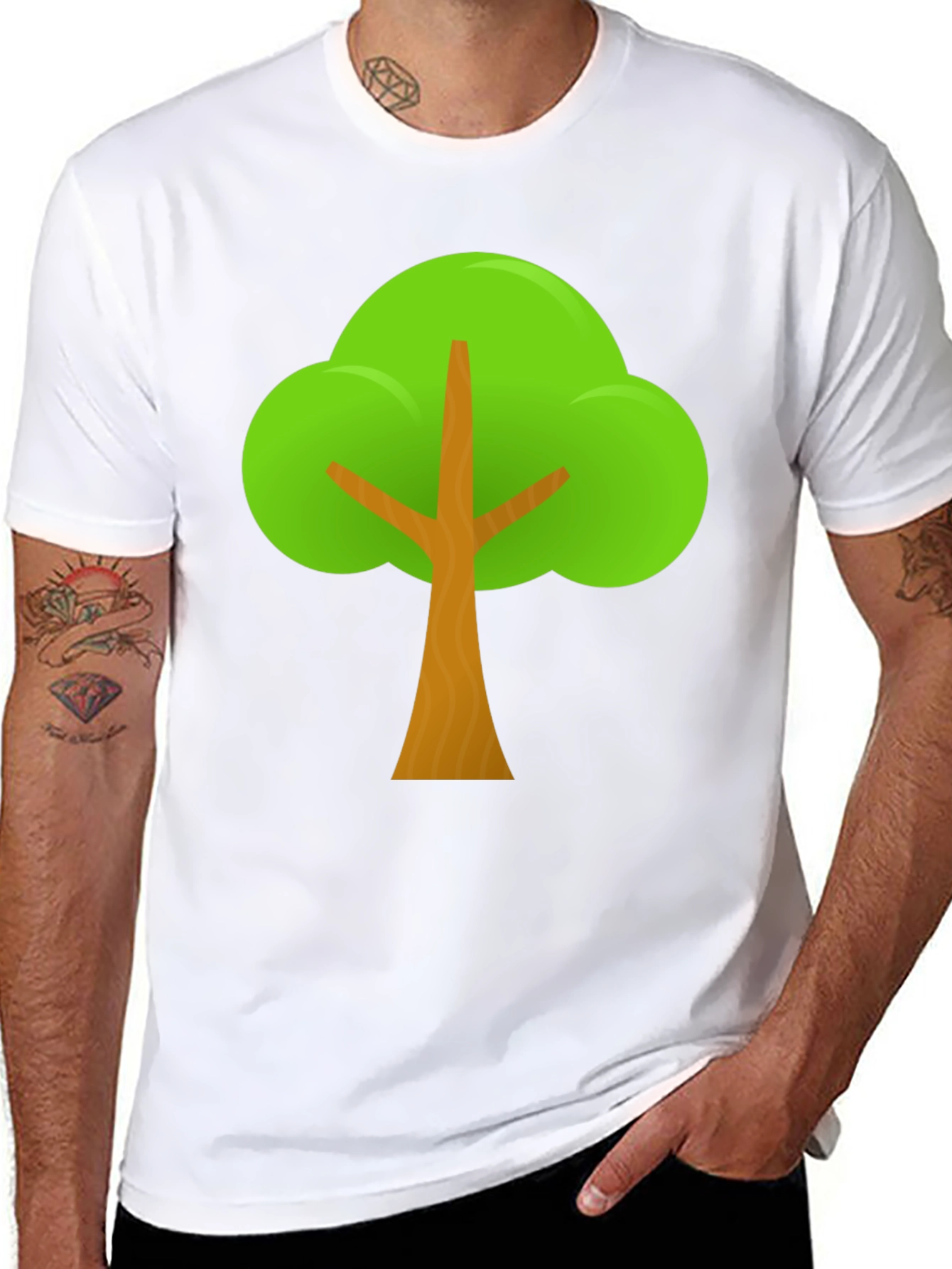 Black Cartoon Tree Graphic Tee - Black Casual T-Shirt view 8