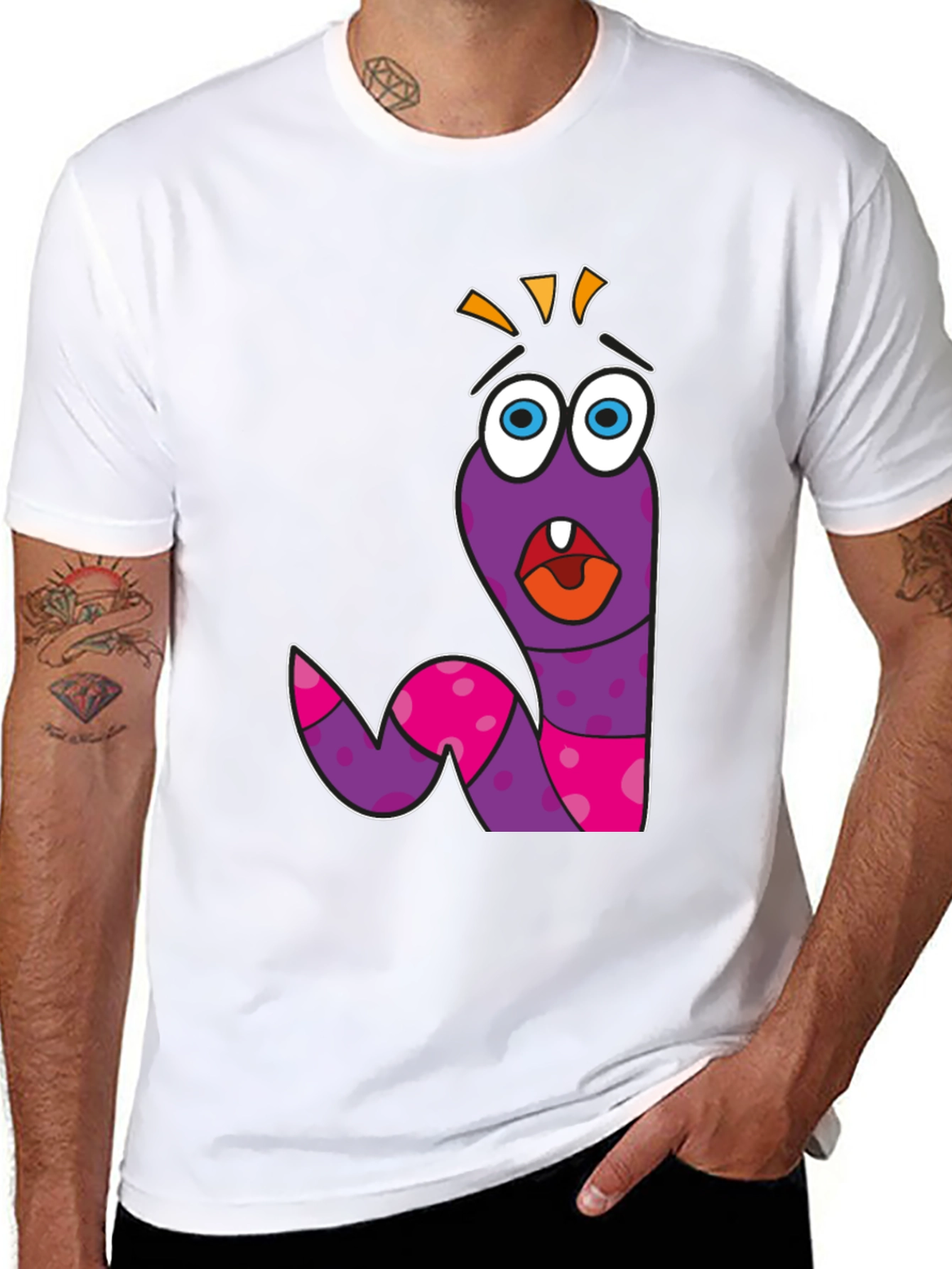 Black Cartoon Worm Graphic Tee - Funny & Unique Design view 8