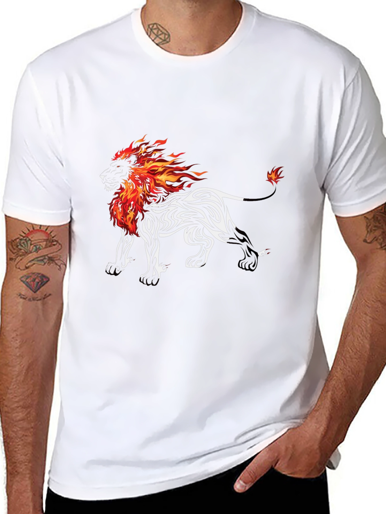 Black Fiery Lion Graphic Tee - Black Cotton Blend T-Shirt view 8
