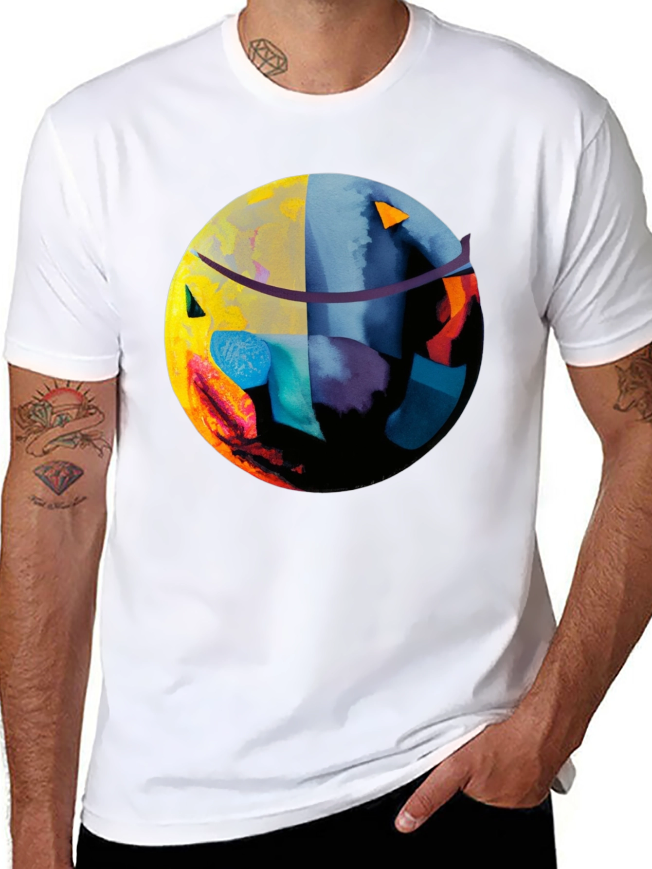 Black Abstract Graphic Print Black T-Shirt view 8