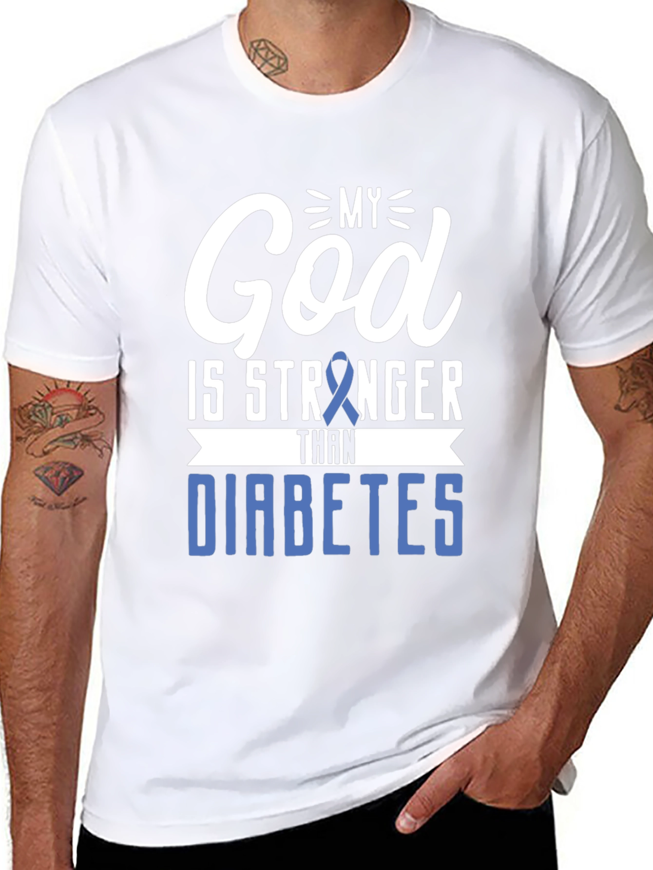 Black My God Is Stronger Than Diabetes Awareness T-Shirt view 8