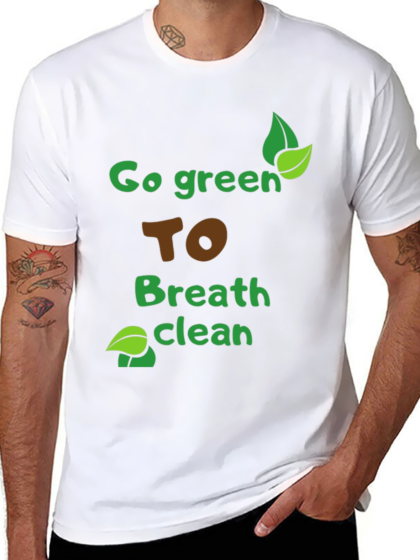 Black Eco-Friendly "Go Green" Graphic Tee - Breathe Clean Air! view 8