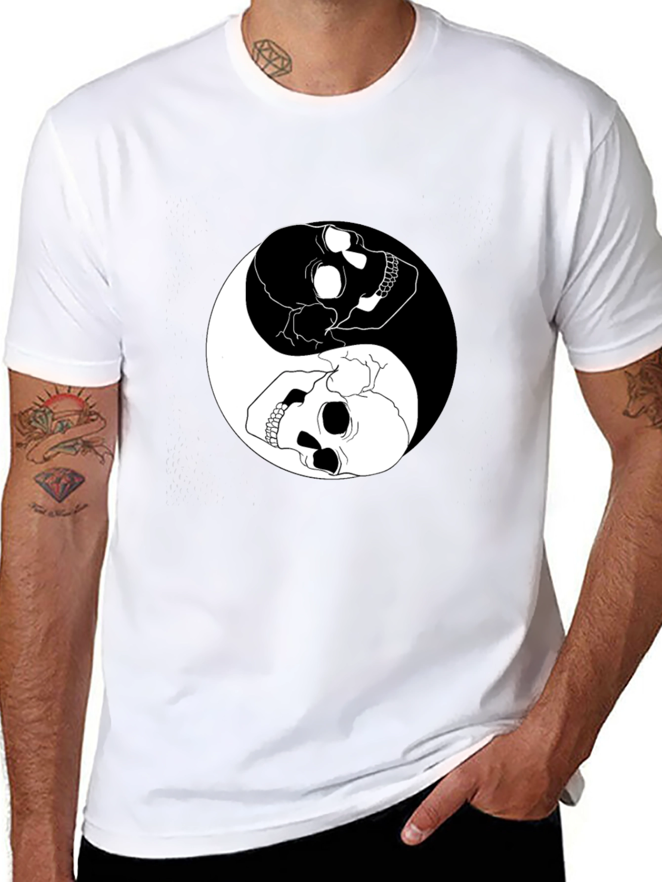 Black Yin Yang Skull Graphic T-Shirt - Black Cotton Tee view 8