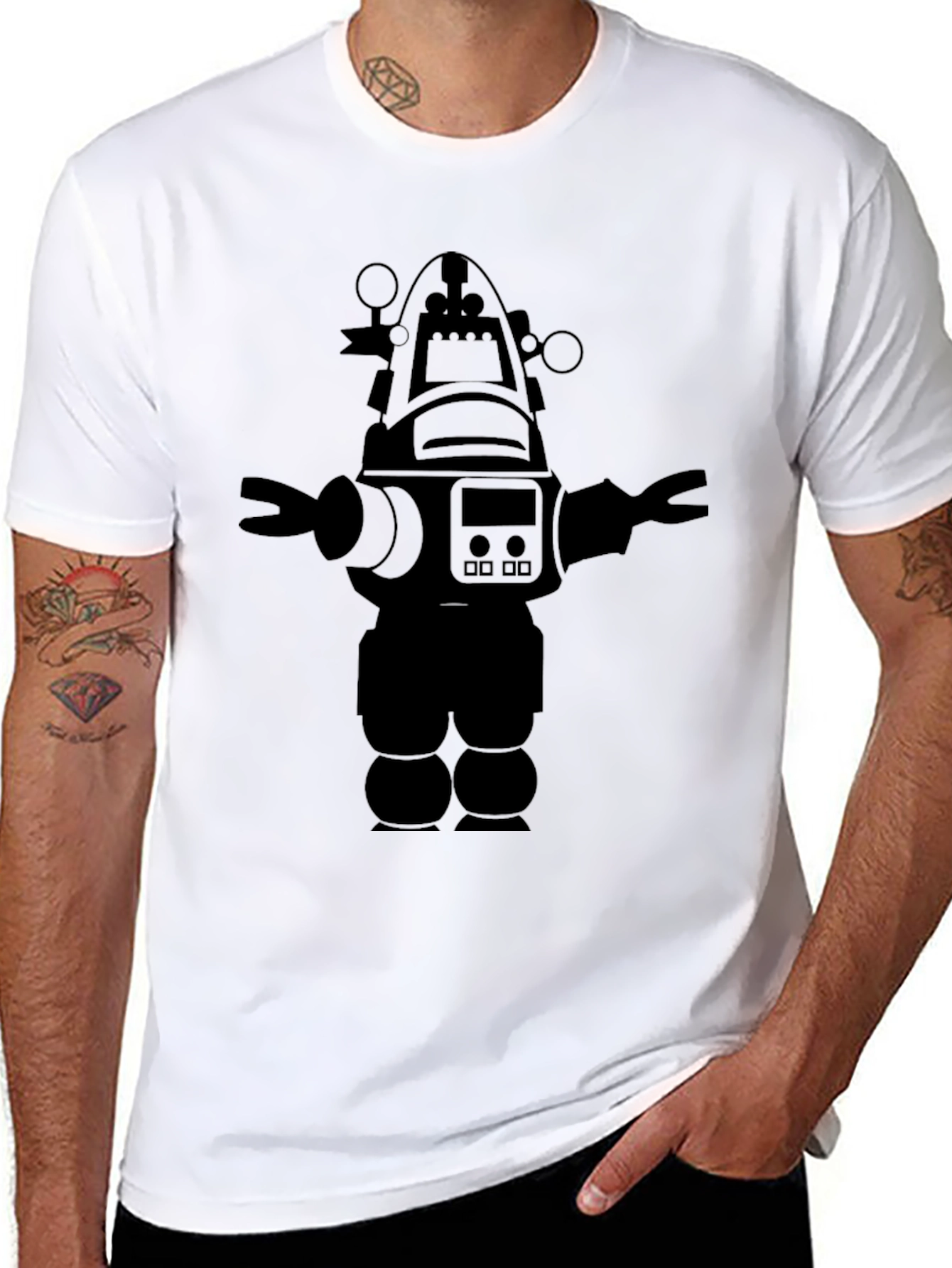 Black Robot Graphic Black T-Shirt Cool Design view 8