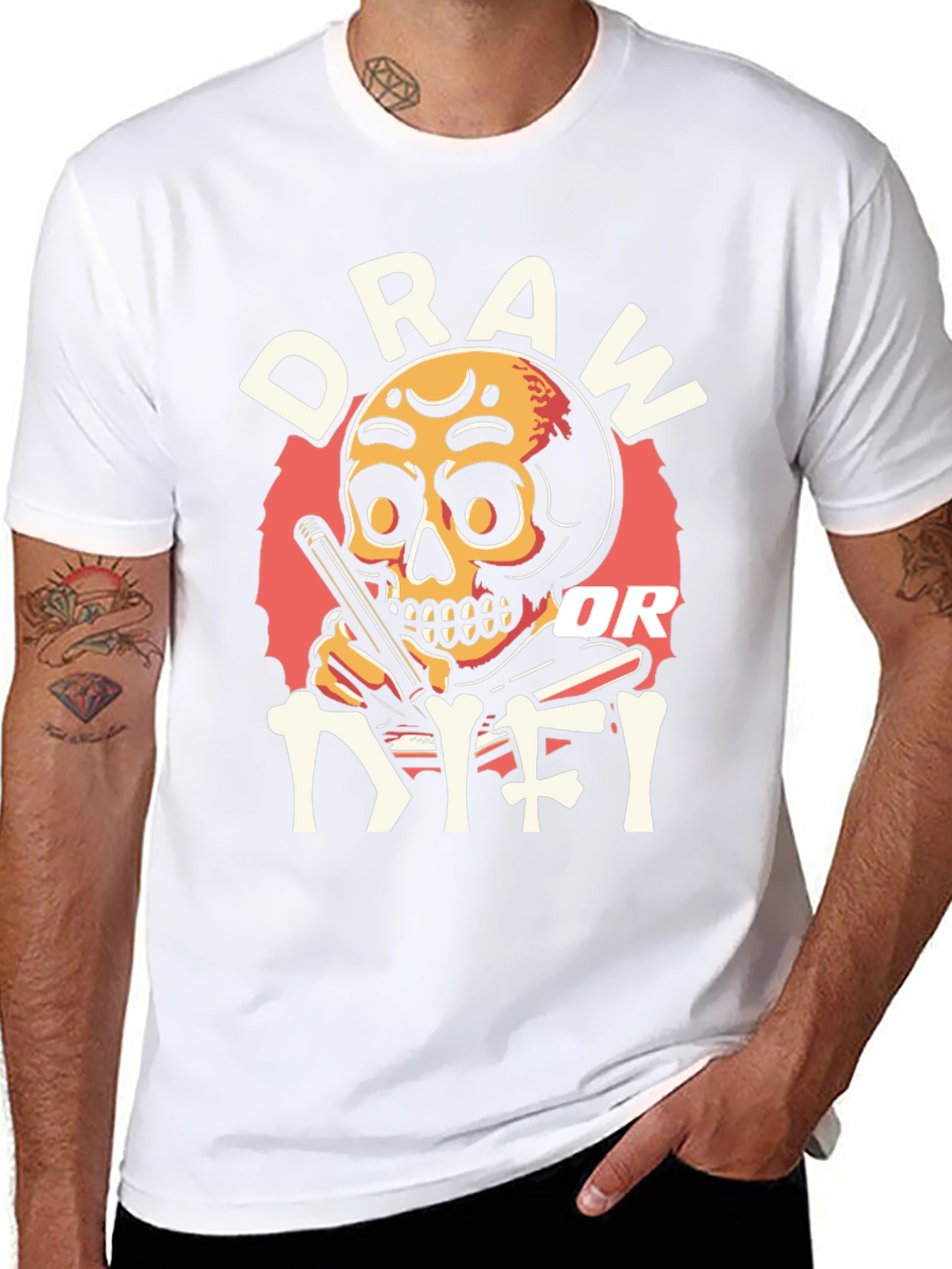 Black Draw or Die T-Shirt - Skull Design view 8