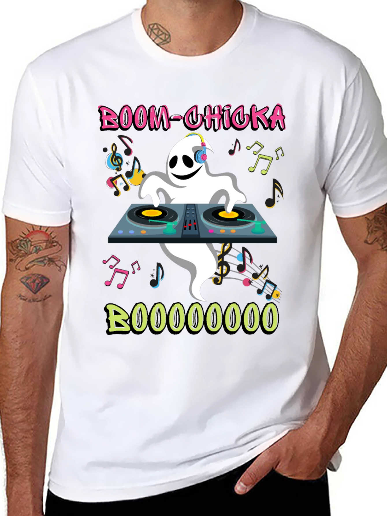 Black DJ Ghost Graphic Tee - Halloween Party Shirt view 8