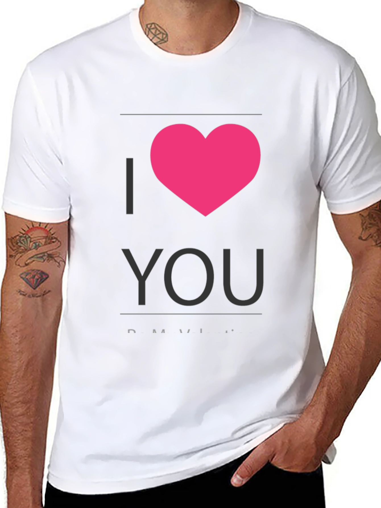 Black I Heart You - Black Crew Neck T-Shirt view 8