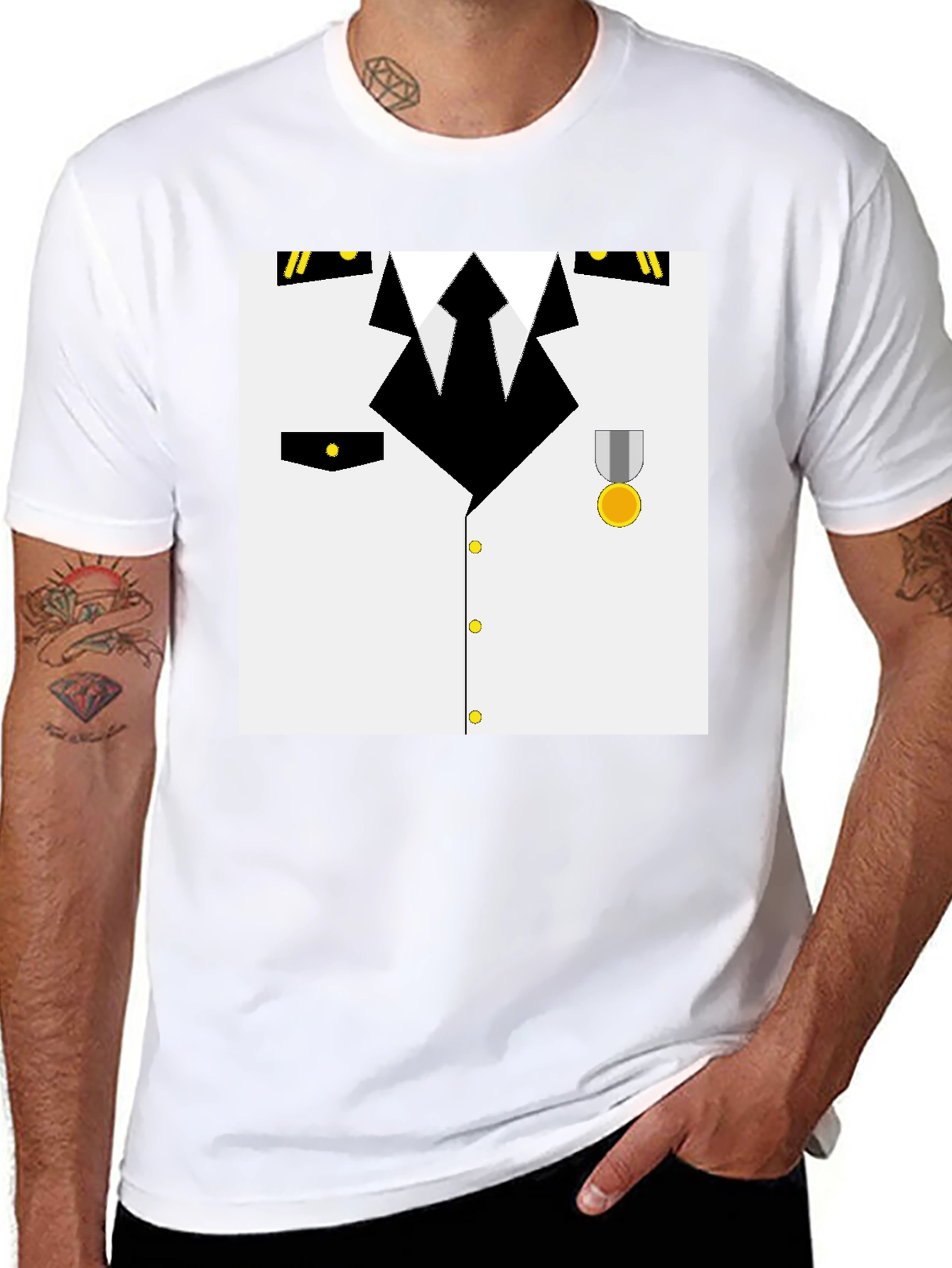 Black Pilot Costume T-Shirt - Realistic Design view 8