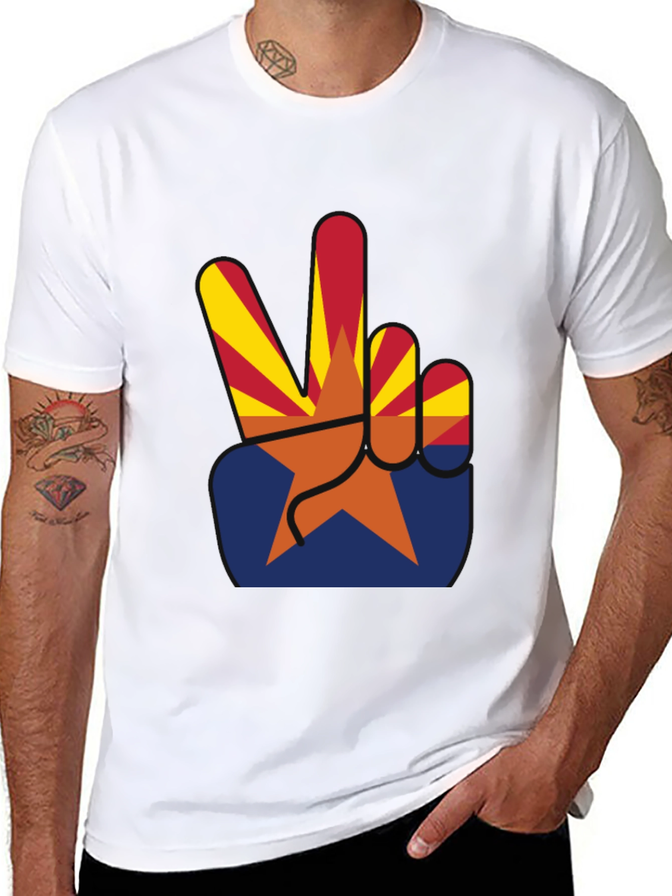 Black Arizona Peace Sign Graphic Tee - Black Cotton T-Shirt view 8