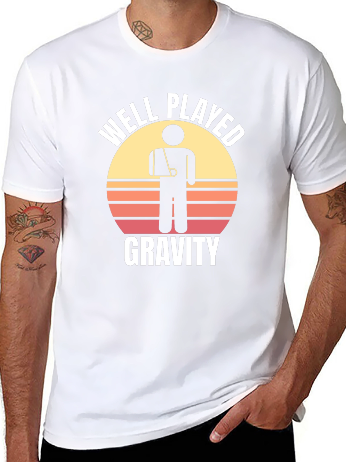 Black Well Played Gravity Graphic T-Shirt - Broken Arm Humor view 8