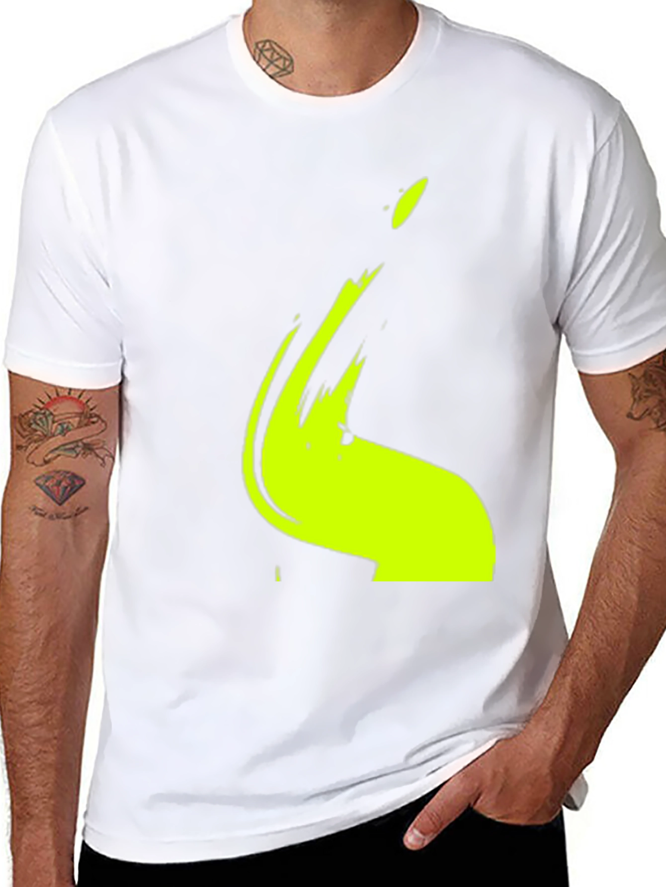 Black Modern Graphic Tee - Abstract Lime Print view 8