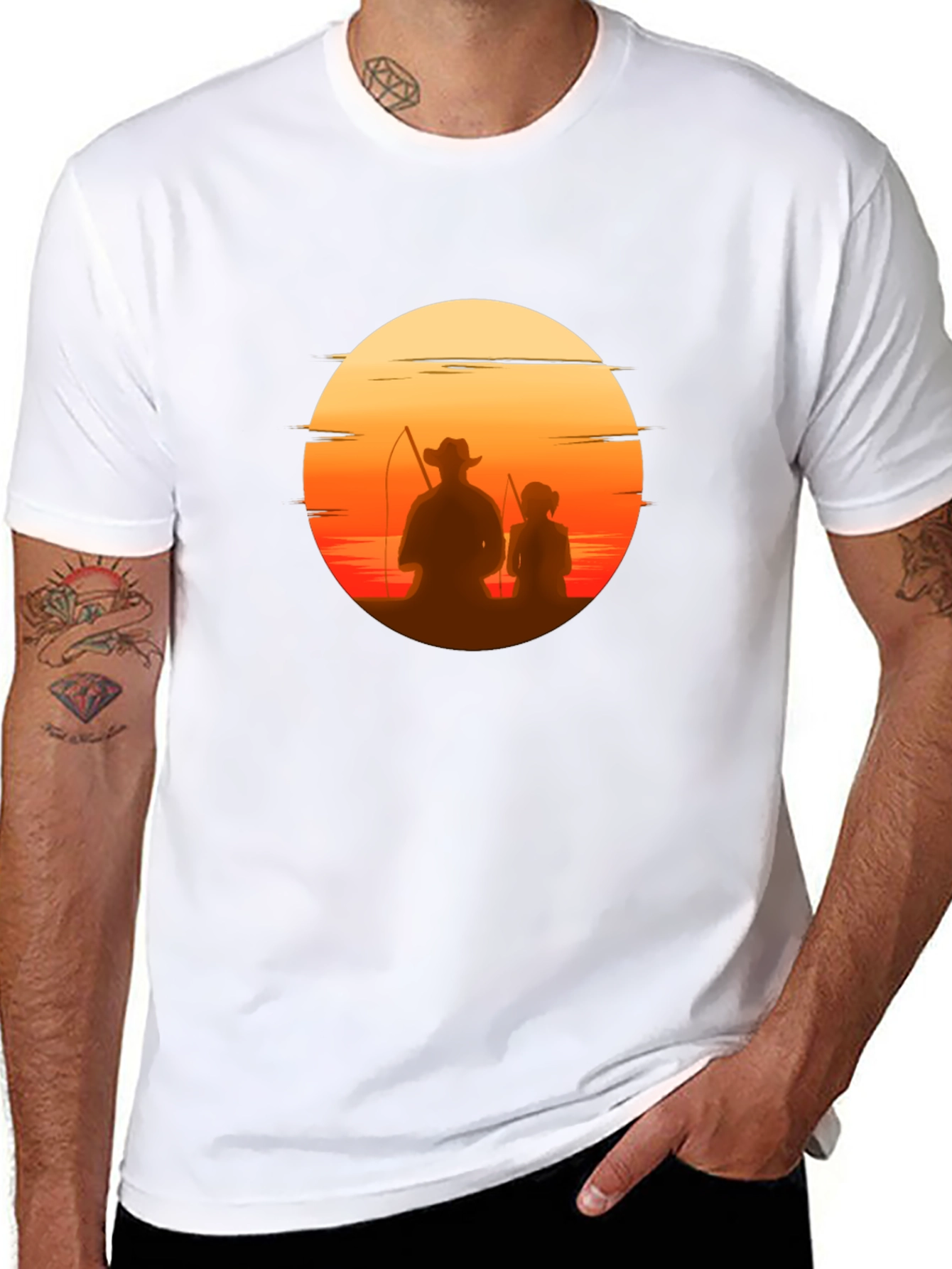 Black Sunset Fishing T-Shirt: Dad & Daughter Silhouette Tee view 8