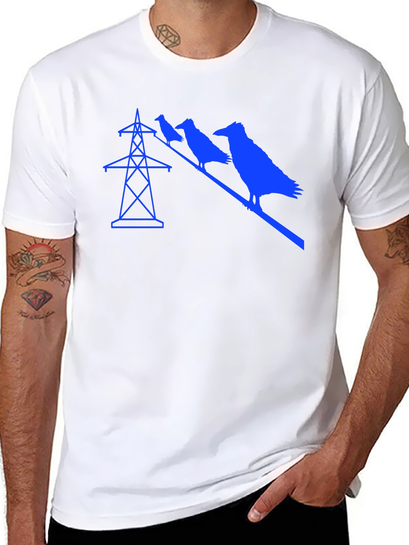 Black Raven on Power Line Graphic Tee - Black view 8