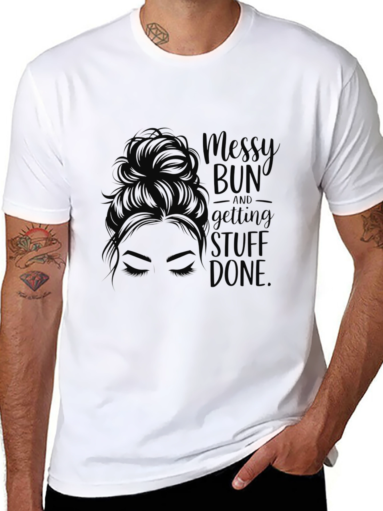 Black Messy Bun & Getting Stuff Done Tee - Black Casual view 8