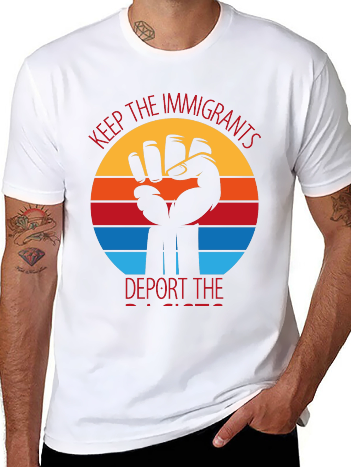 Black Keep The Immigrants, Deport Racists T-Shirt view 8