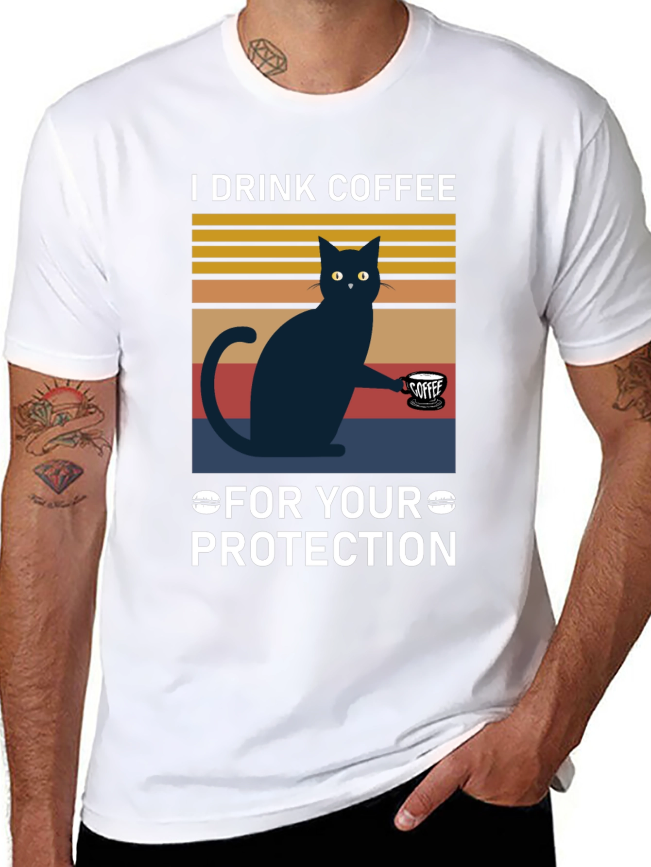 Black Funny Cat Coffee T-Shirt - For Your Protection view 8