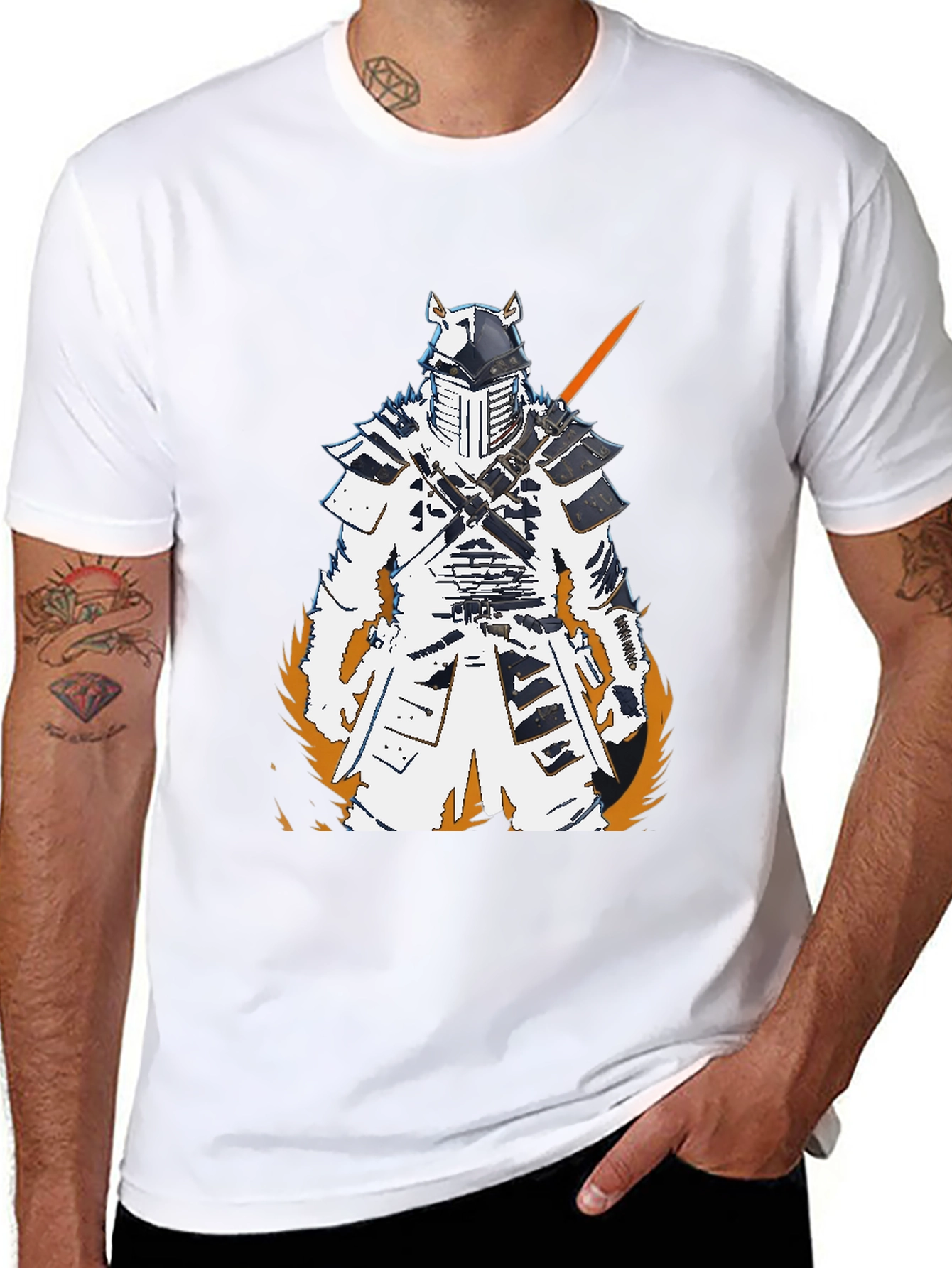 Black Samurai Warrior Graphic Tee - Black Cotton T-Shirt view 8