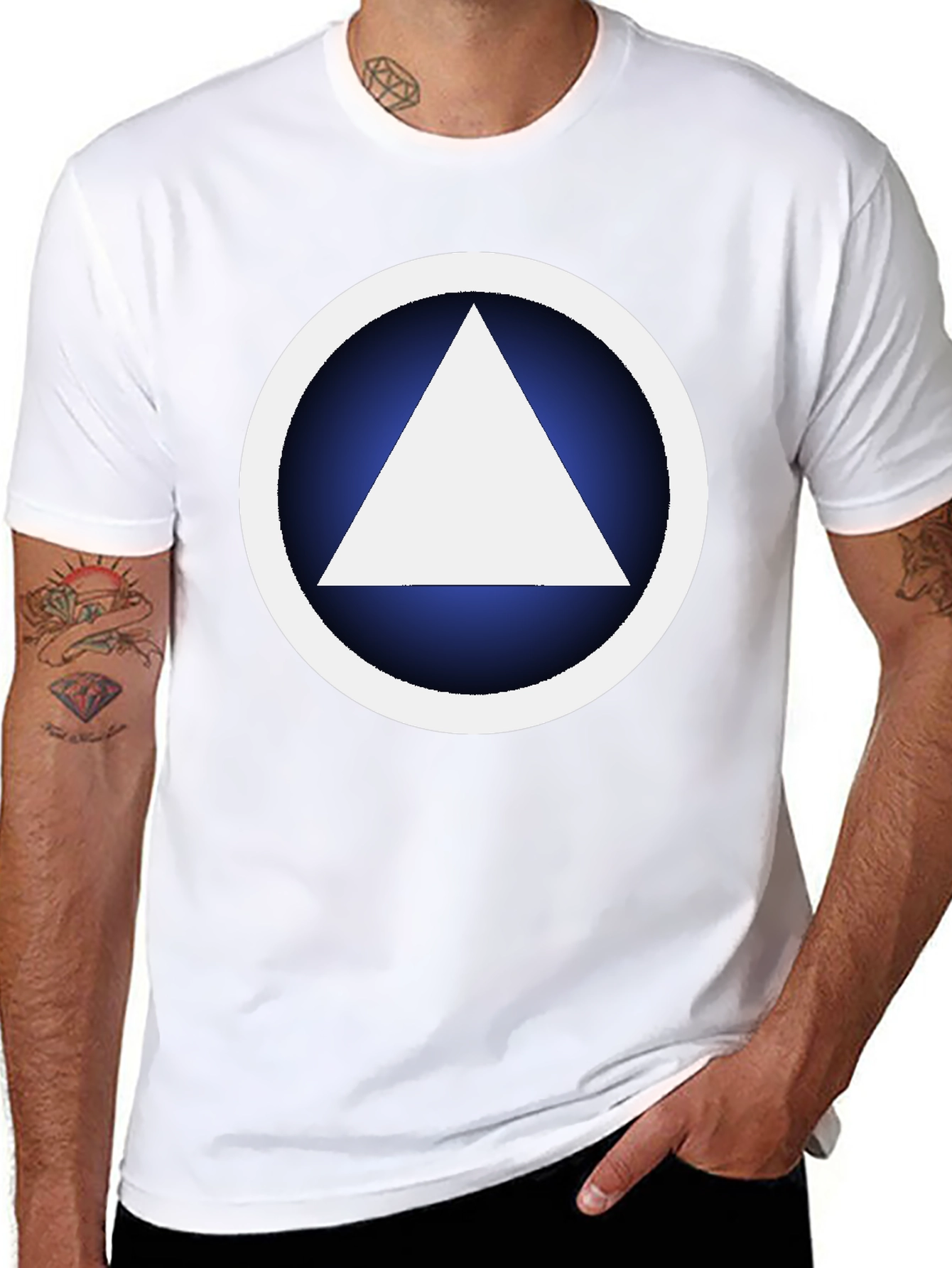 Black Geometric Graphic T-Shirt - White Triangle Design view 8