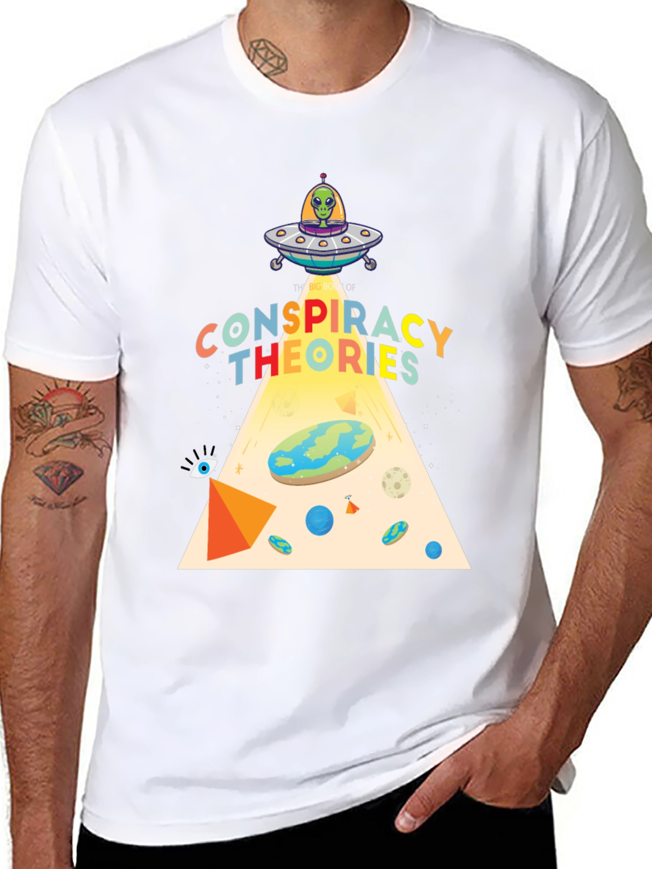 Black Conspiracy Theories Graphic T-Shirt, Alien UFO, Flat Earth view 8
