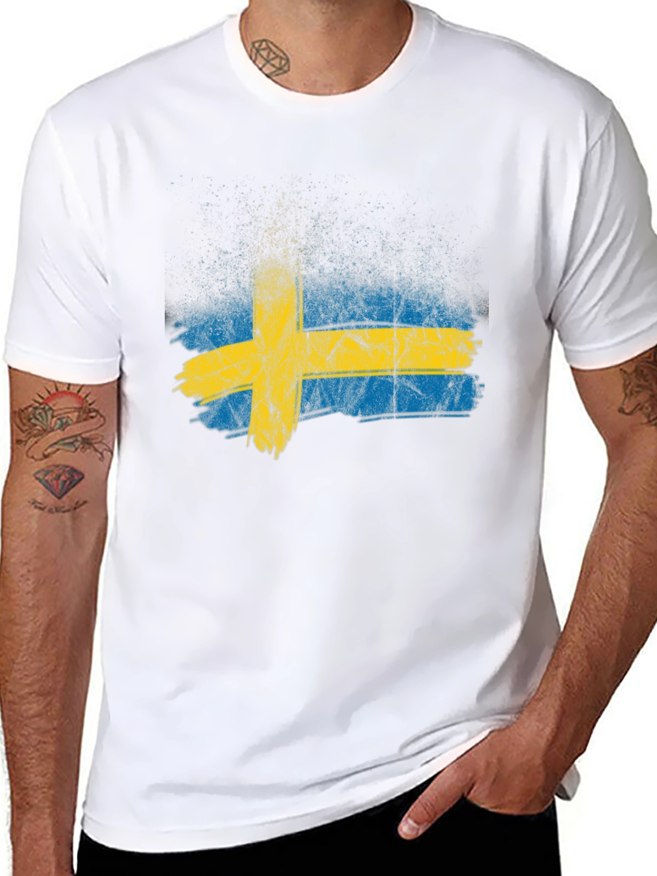 Black Sweden Flag Distressed Graphic Tee - Black view 8