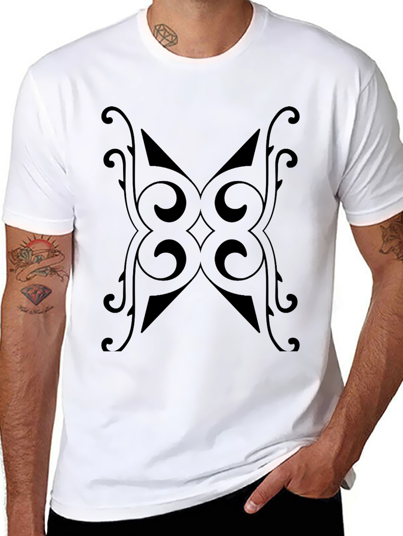 Black Tribal Pattern Black T-Shirt view 8