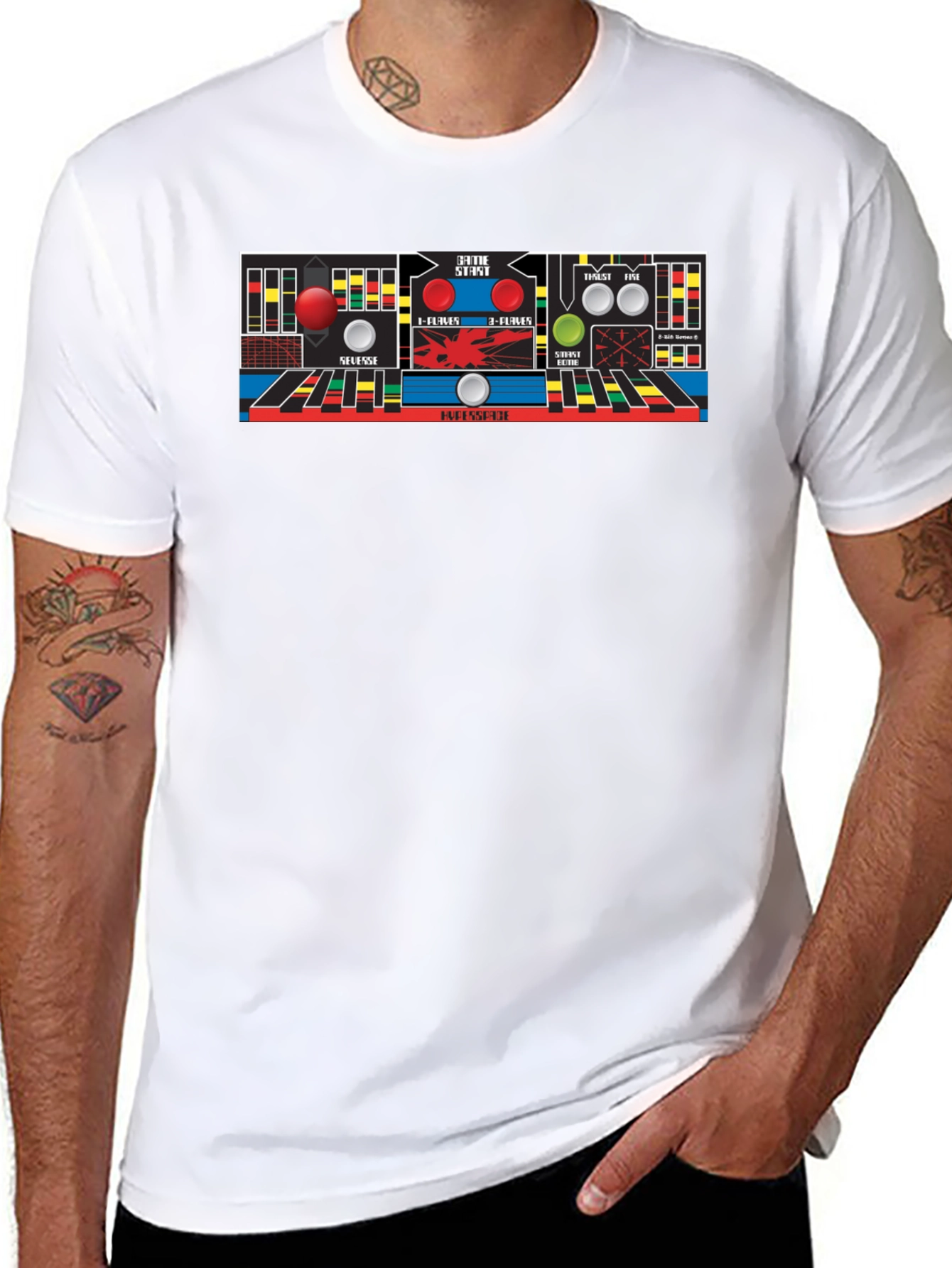 Black Retro Arcade Game Control Panel T-Shirt view 8