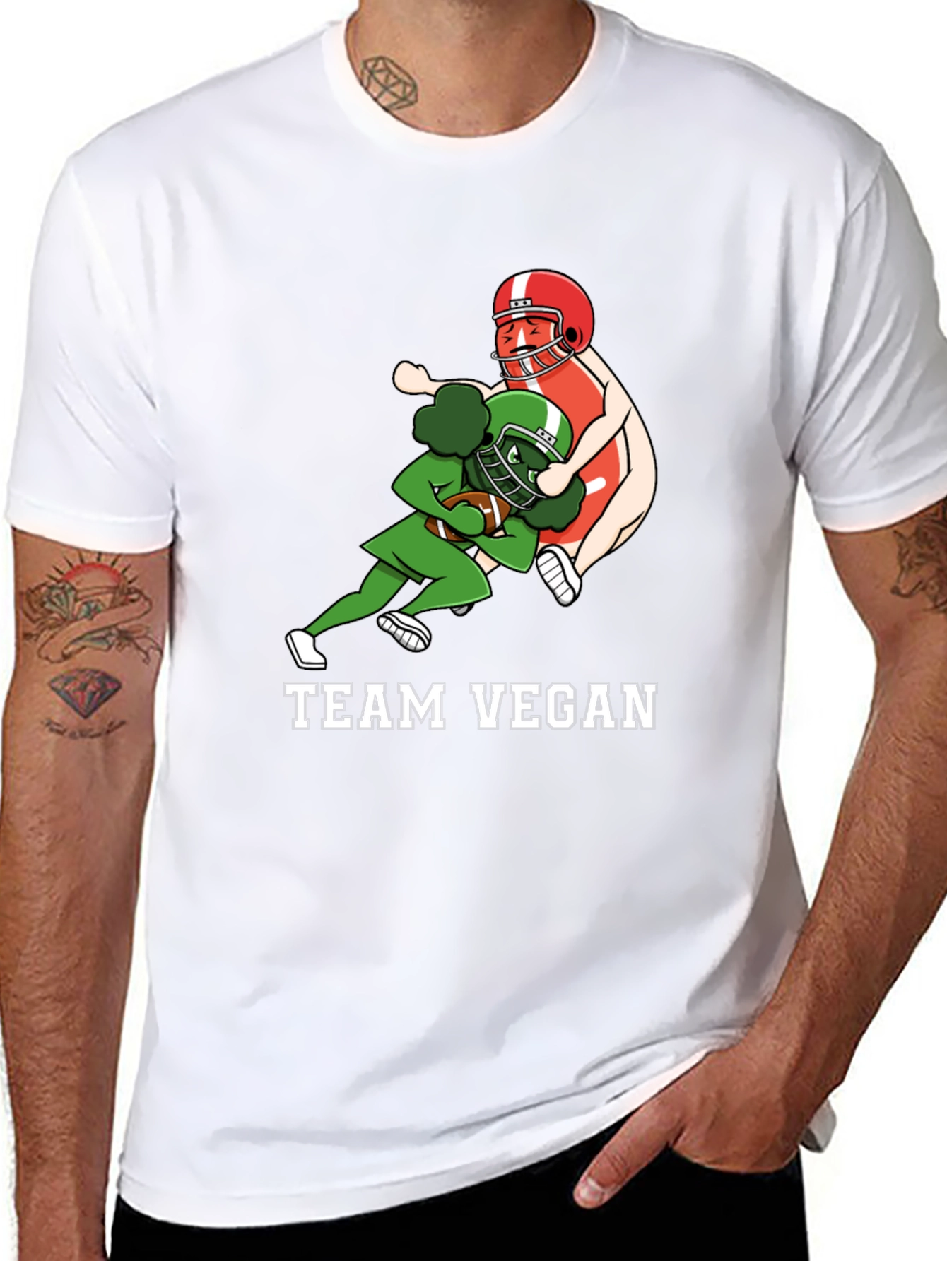 Black Team Vegan Football T-Shirt - Funny Vegan Gift view 8