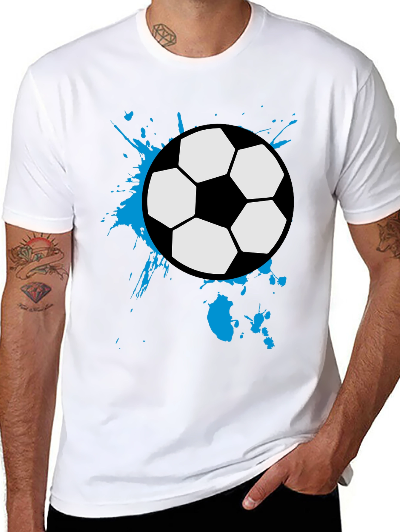 Black Soccer Ball Splash Tee - Black Cotton Graphic T-Shirt view 8