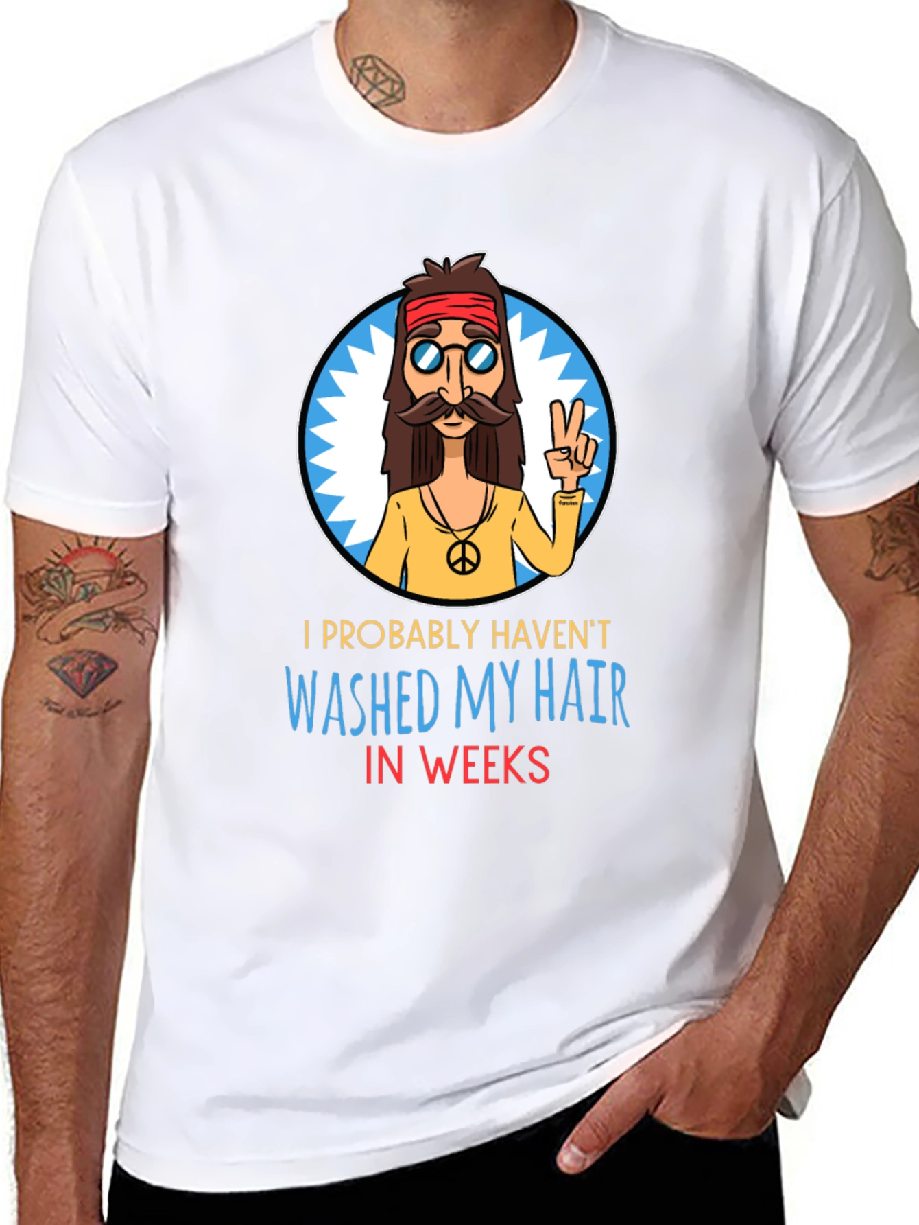 Black Hippie Humor T-Shirt - Unwashed Hair view 8