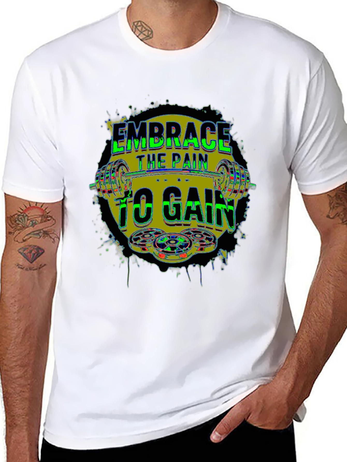 Black Embrace the Pain to Gain Fitness T-Shirt view 8