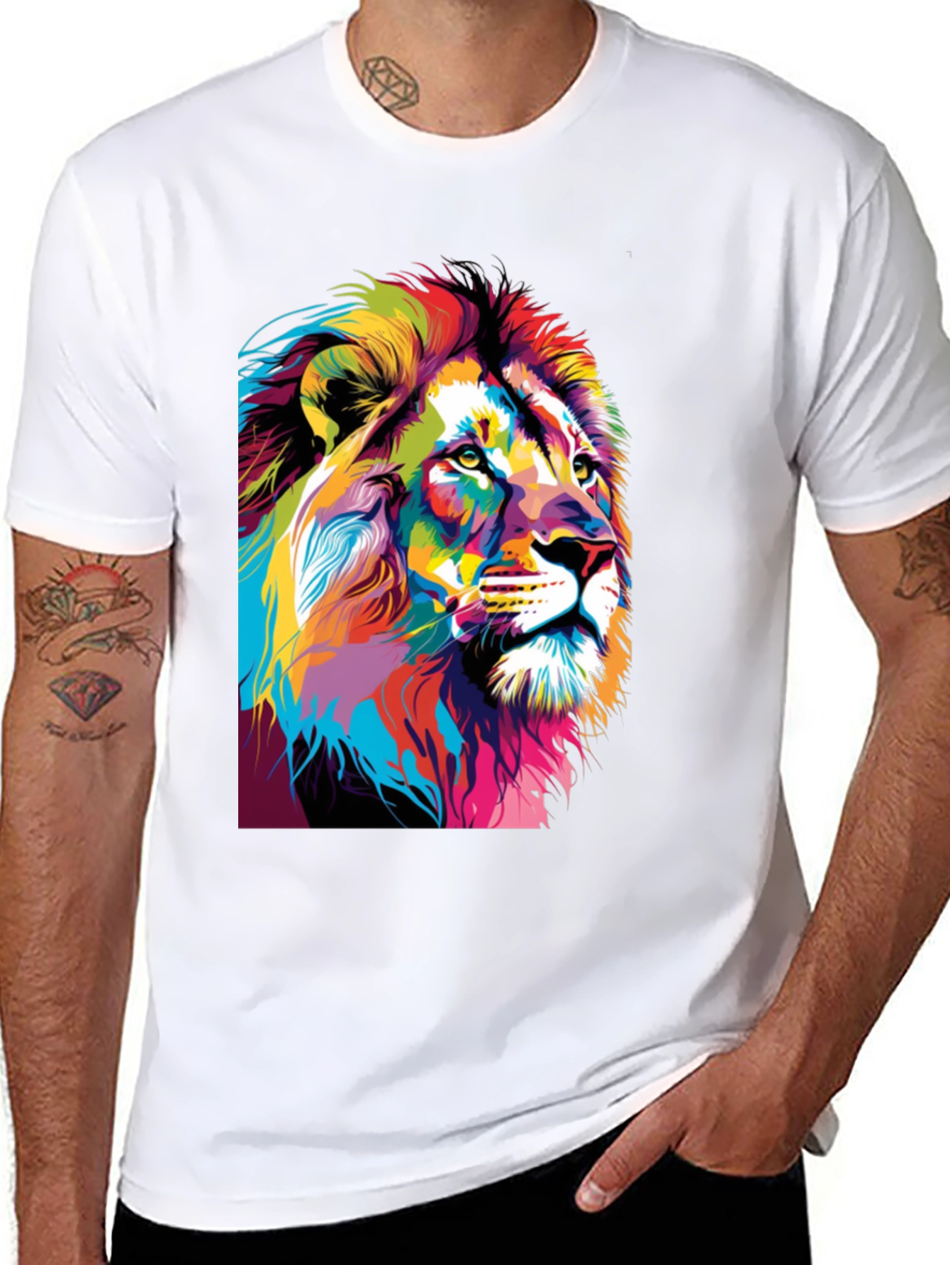 Black Colorful Lion Graphic Print T-Shirt view 8