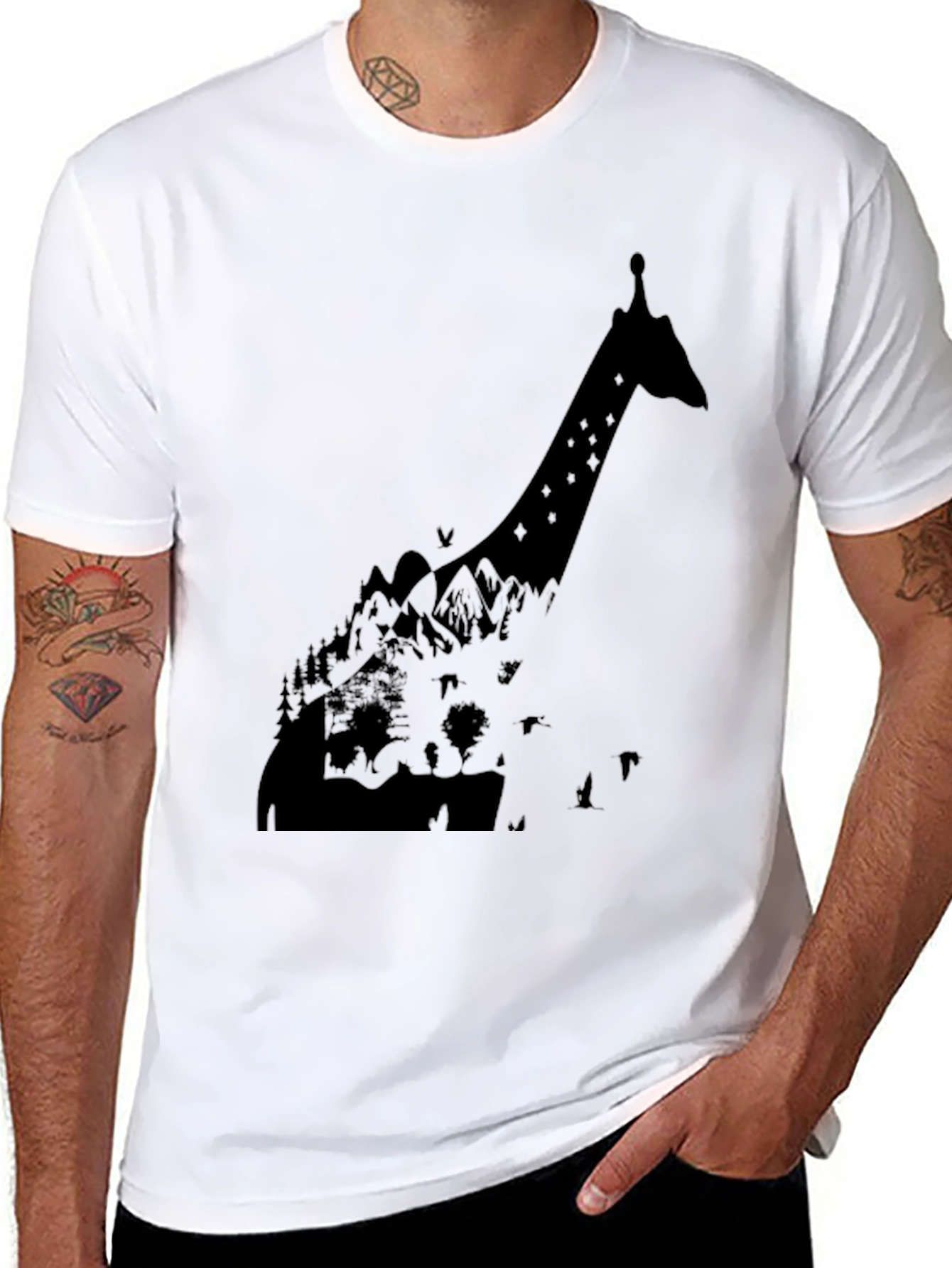 Black Giraffe Silhouette Graphic T-Shirt - Black view 8