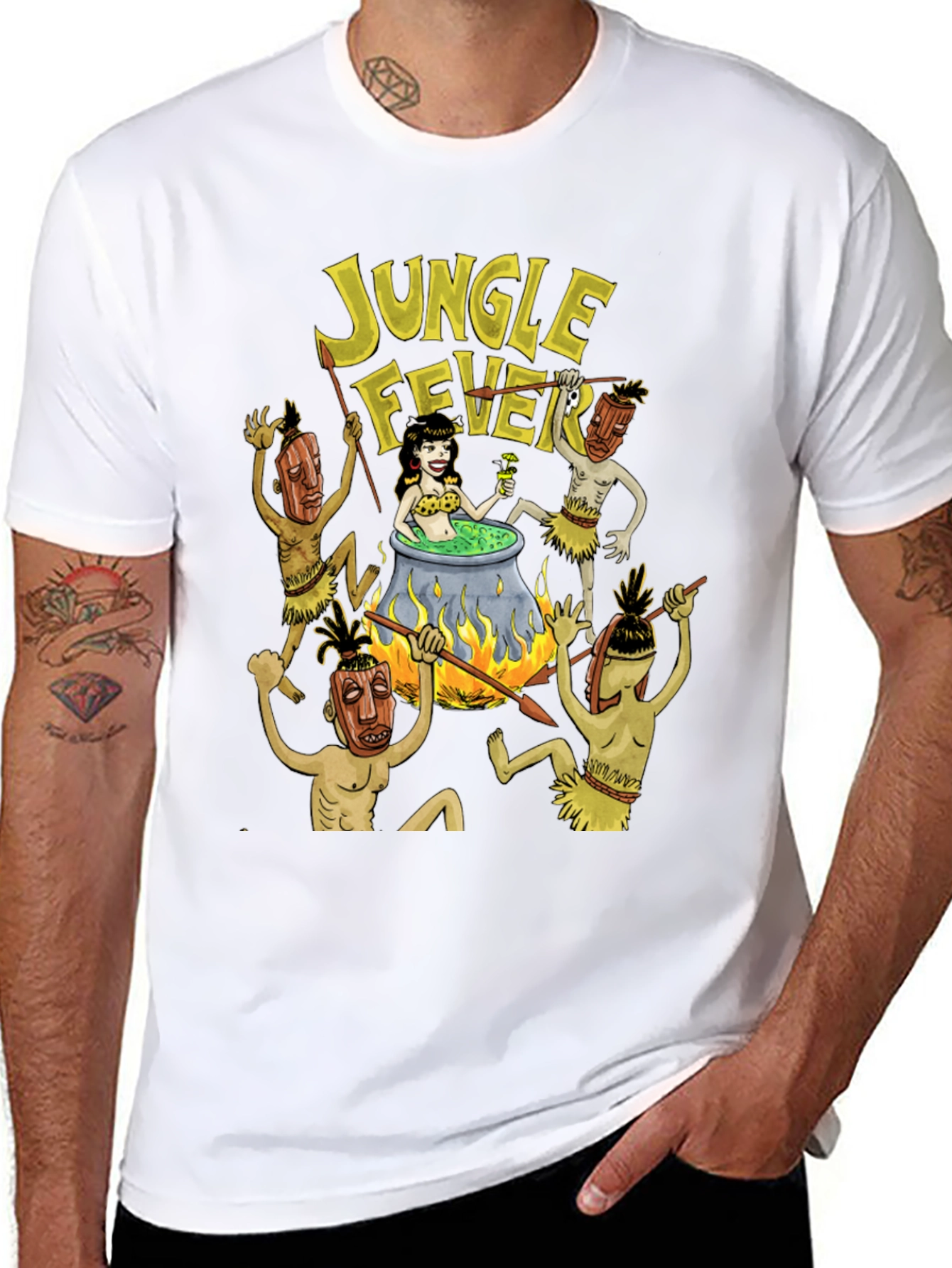 Black Jungle Fever Cartoon Graphic Black T-Shirt view 8