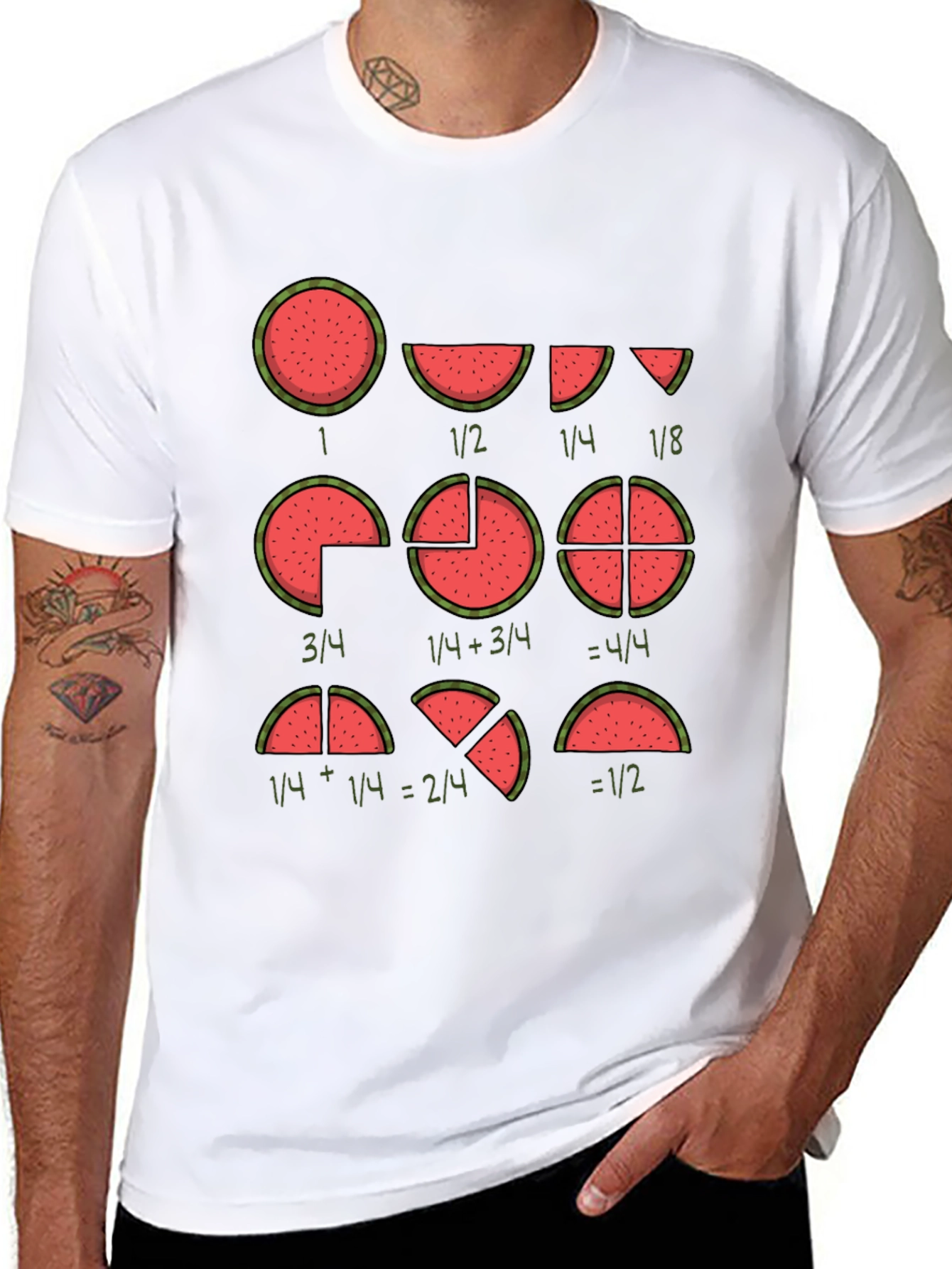 Black Watermelon Fractions Math Humor Graphic T-Shirt view 8