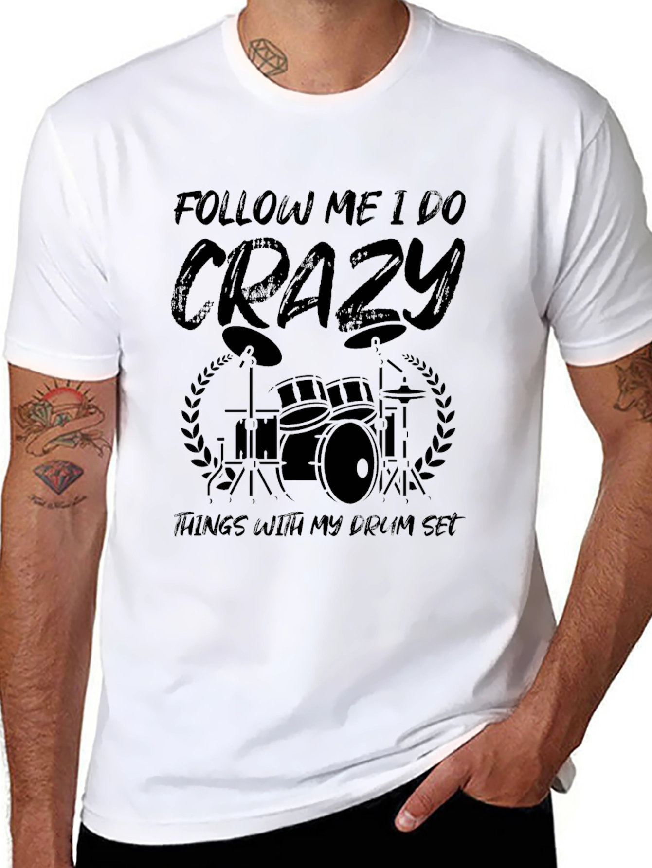 Black Crazy Drummer T-Shirt - Follow Me I Do Crazy view 8