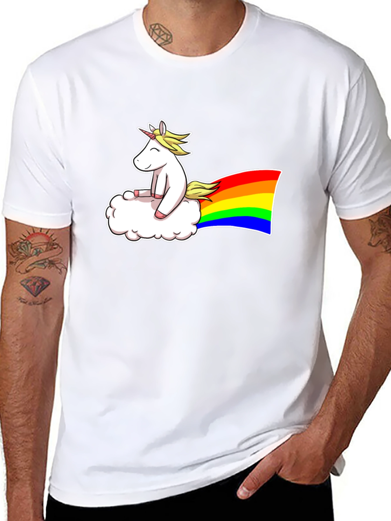 Black Unicorn Cloud Rainbow Graphic T-Shirt view 8