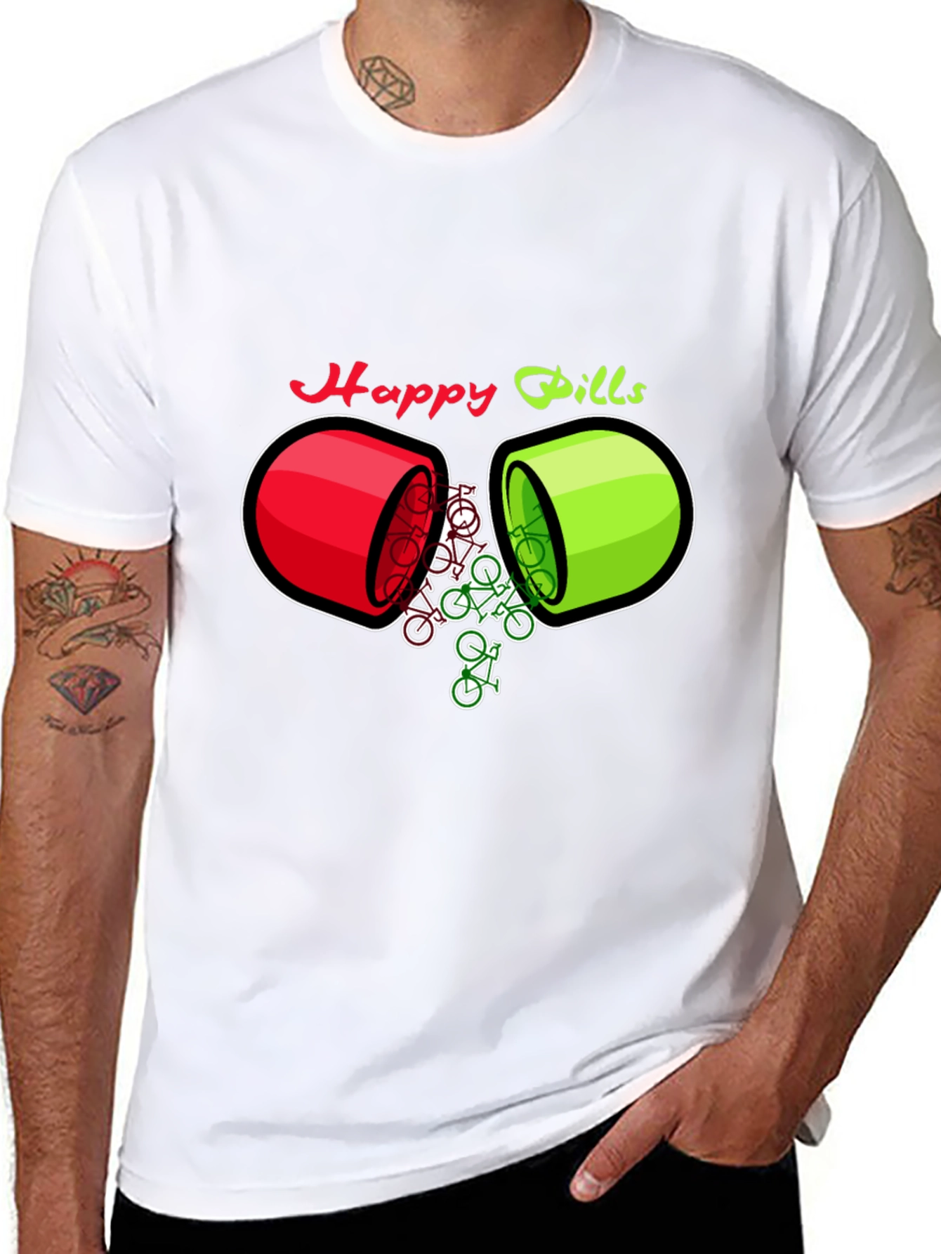 Black Happy Pills Bicycle T-Shirt - Quirky Graphic Tee view 8