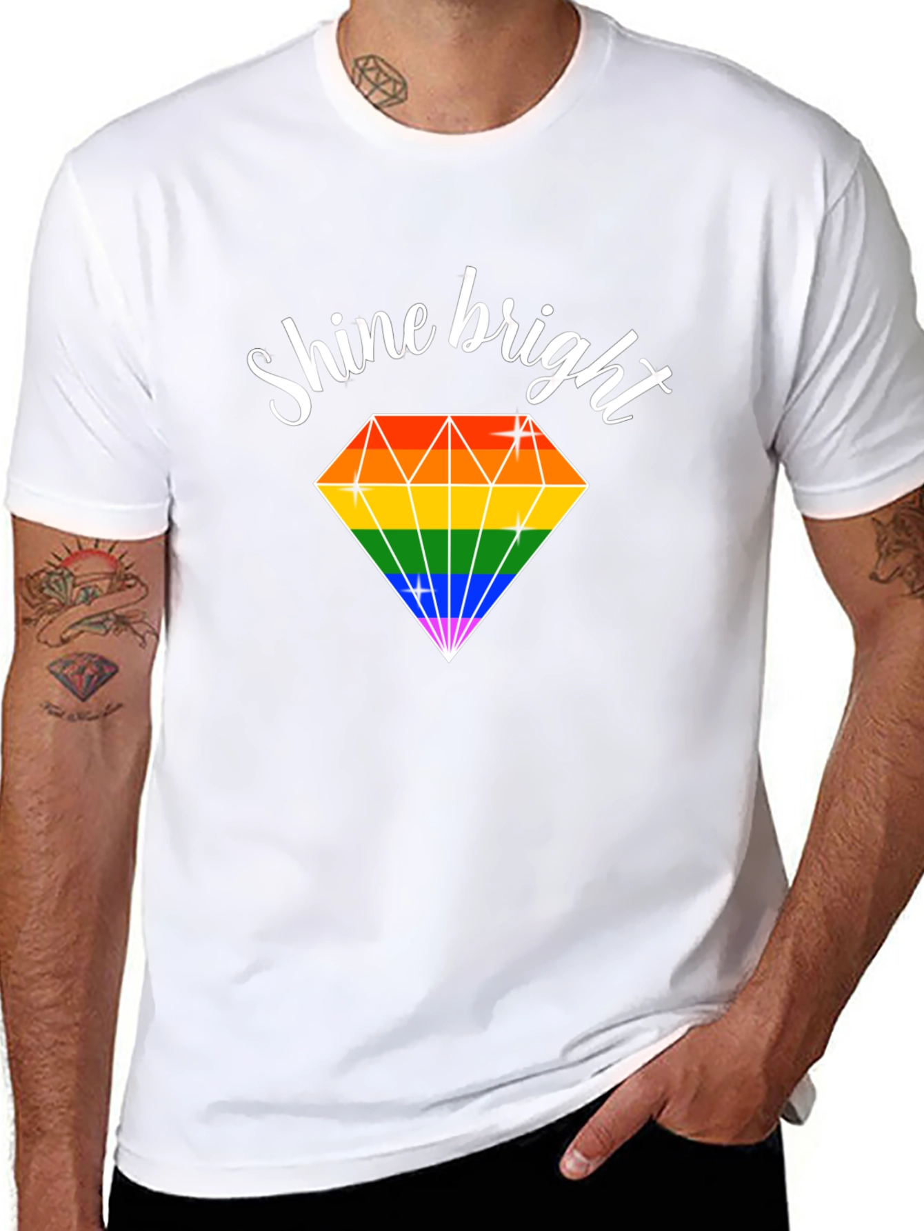 Black Shine Bright Rainbow Diamond T-Shirt view 8