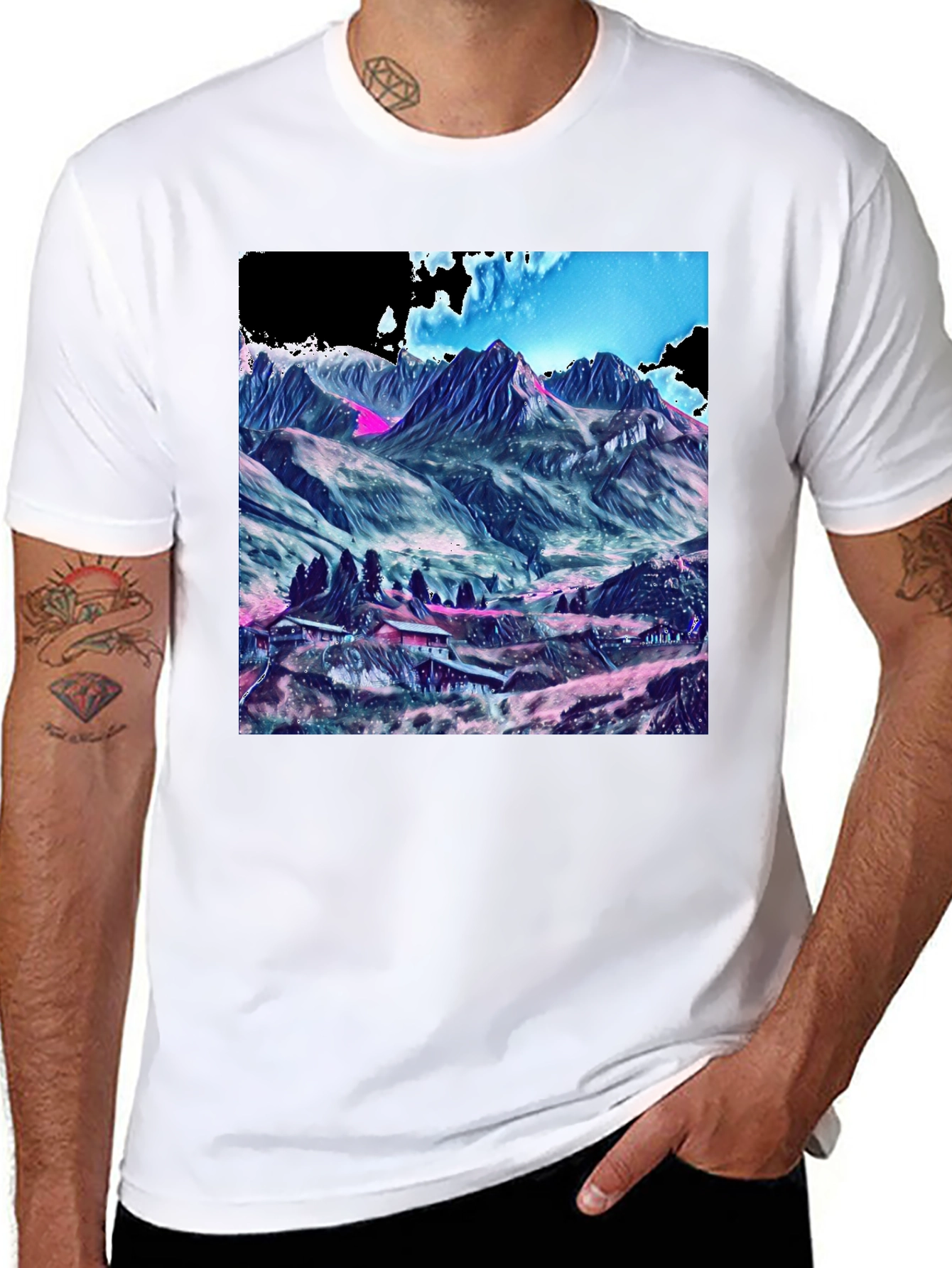 Black Mountains Graphic Tee - Stylish Black Cotton T-Shirt view 8