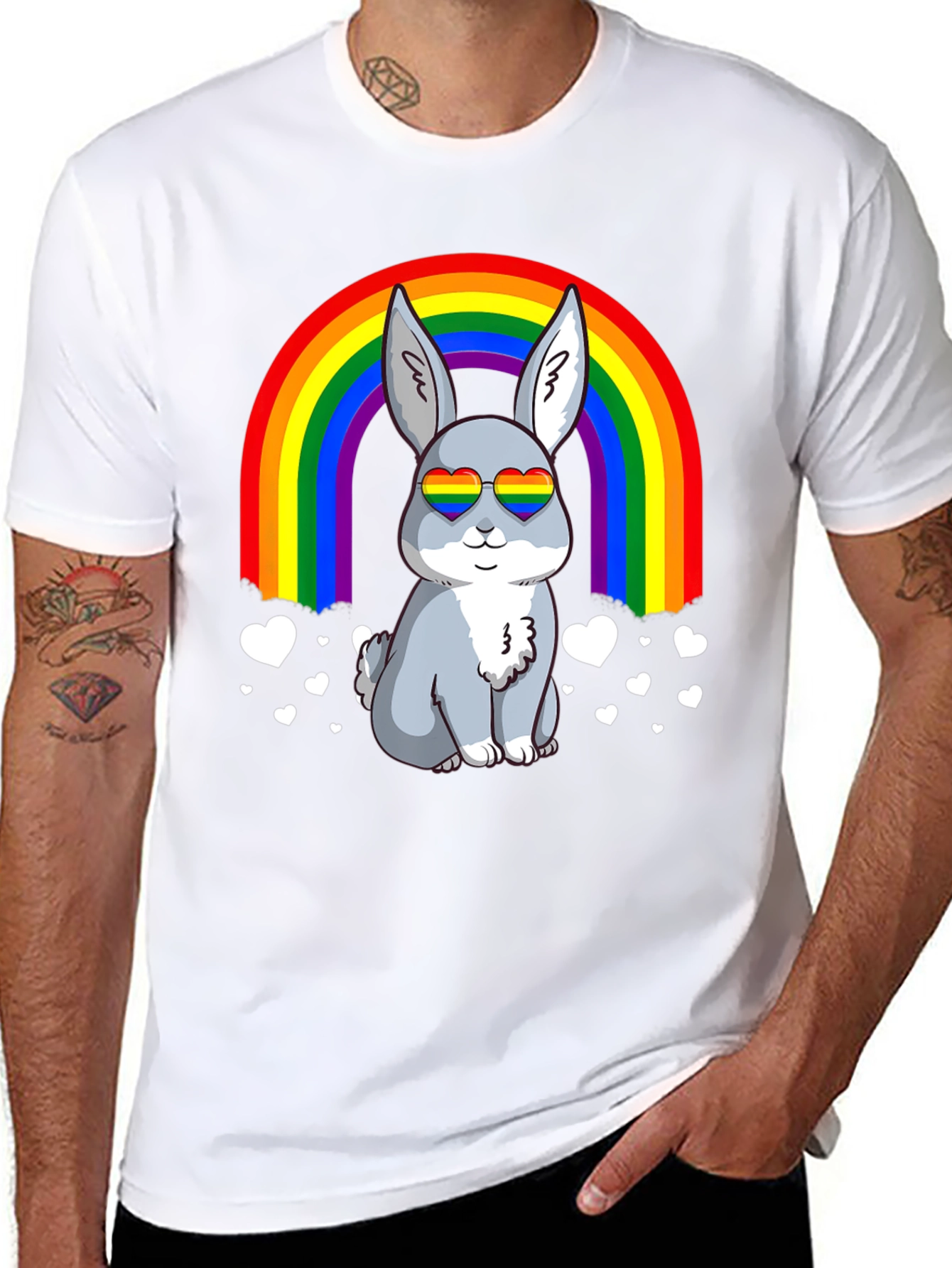 Black Rainbow Bunny Pride T-Shirt view 8