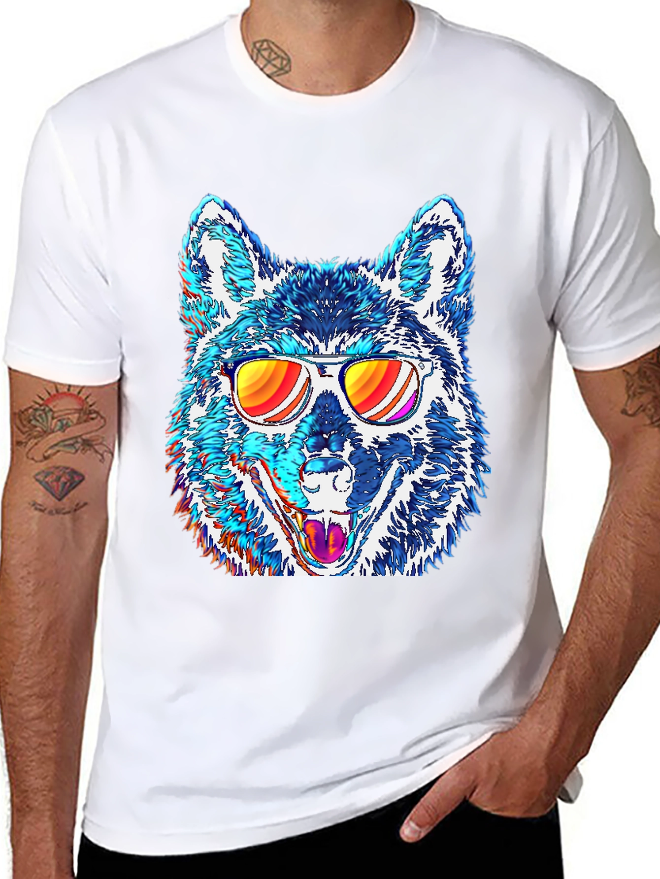 Black Cool Wolf Graphic Tee view 8